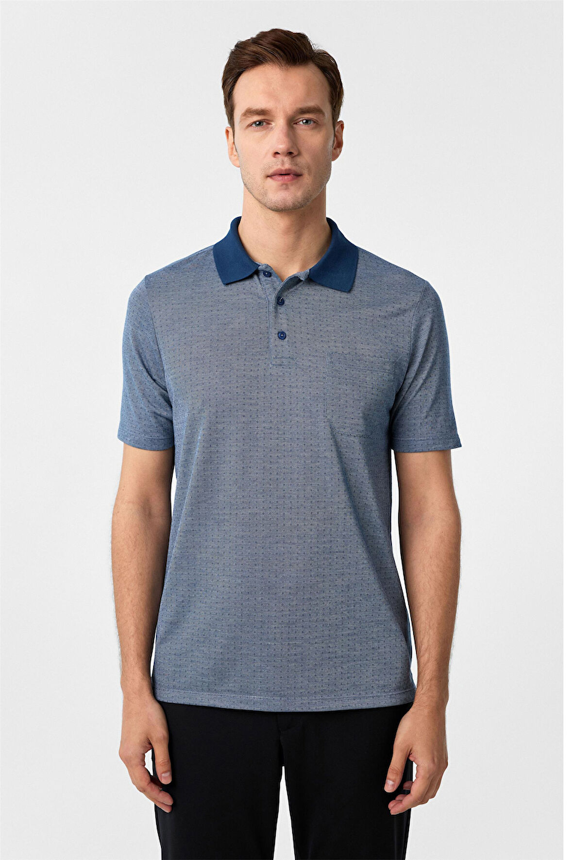 Lacivert Regular Armürlü Polo Yaka Tişört