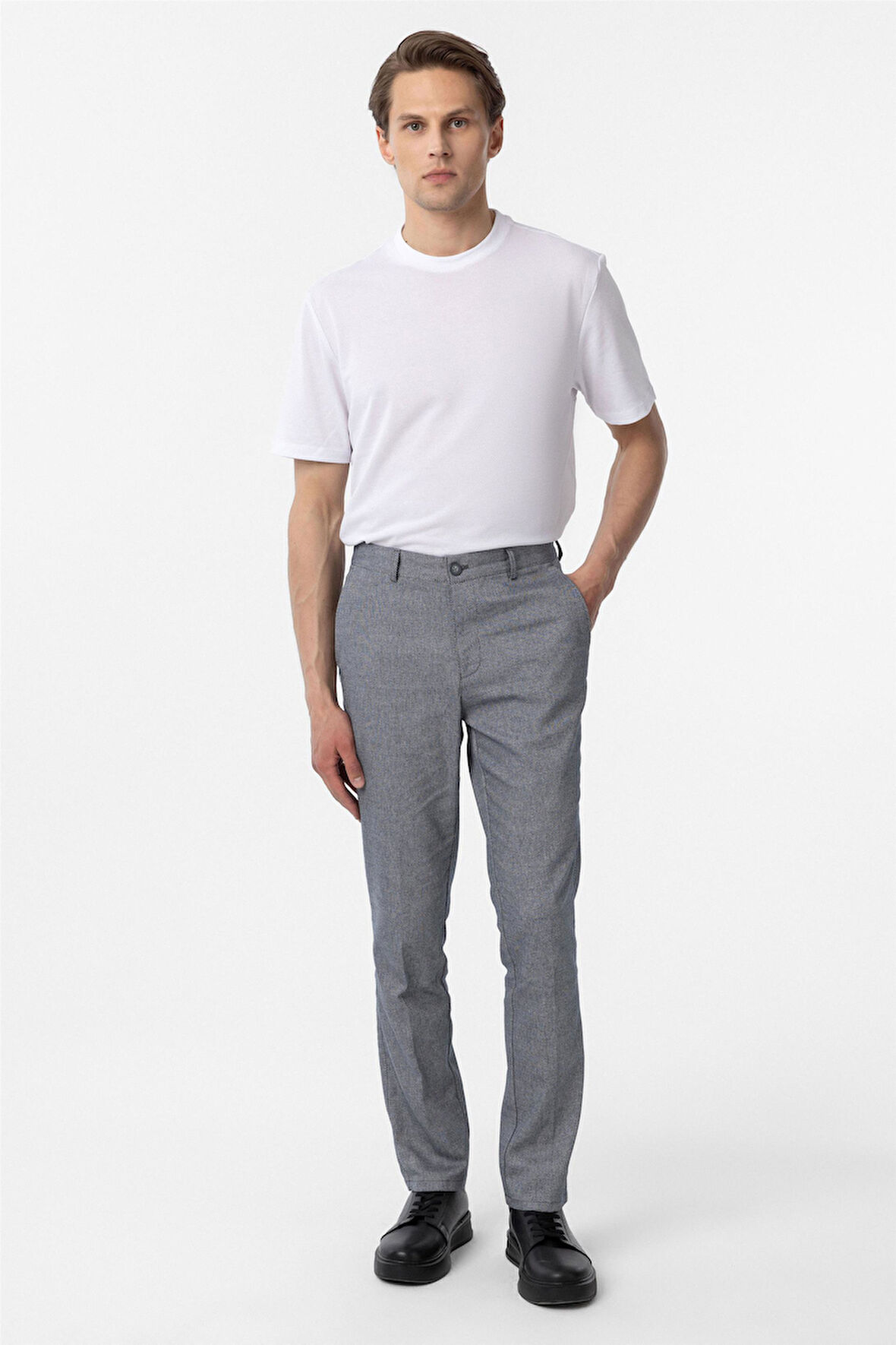 Lacivert Regular Armürlü Kanvas Pantolon