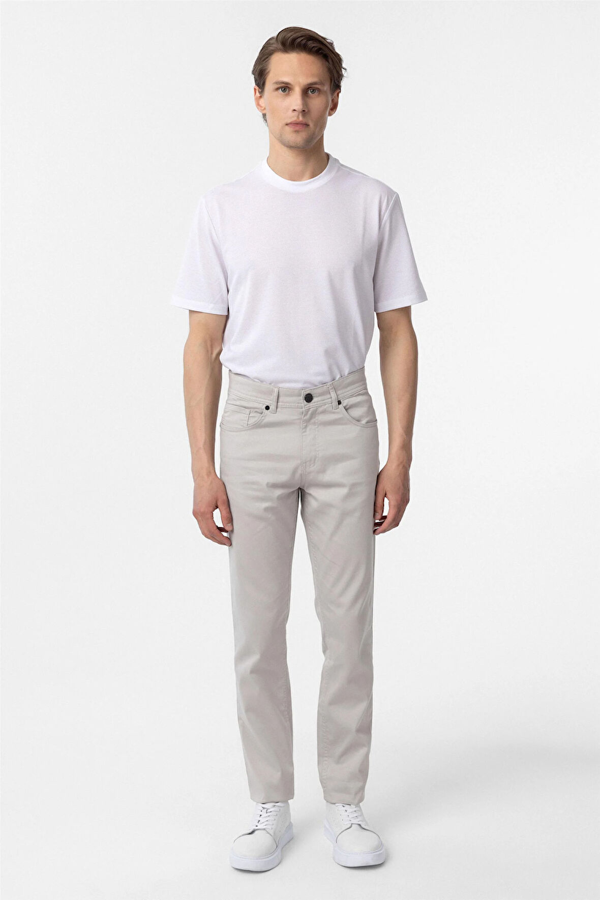 Bej Slim Fit 5 Cep Kalıp Armürlü Kanvas Pantolon