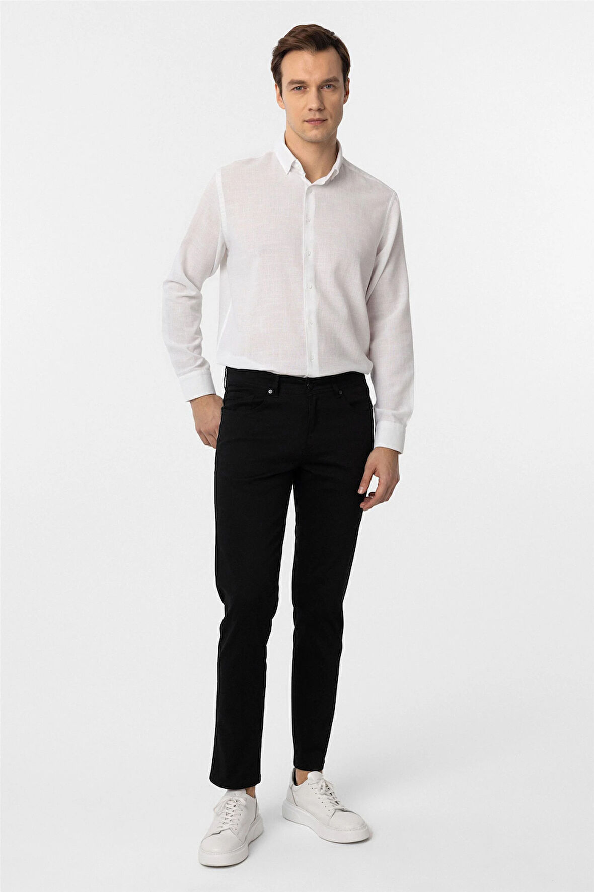 Siyah Slim Fit 5 Cep Kalıp Armürlü Kanvas Pantolon