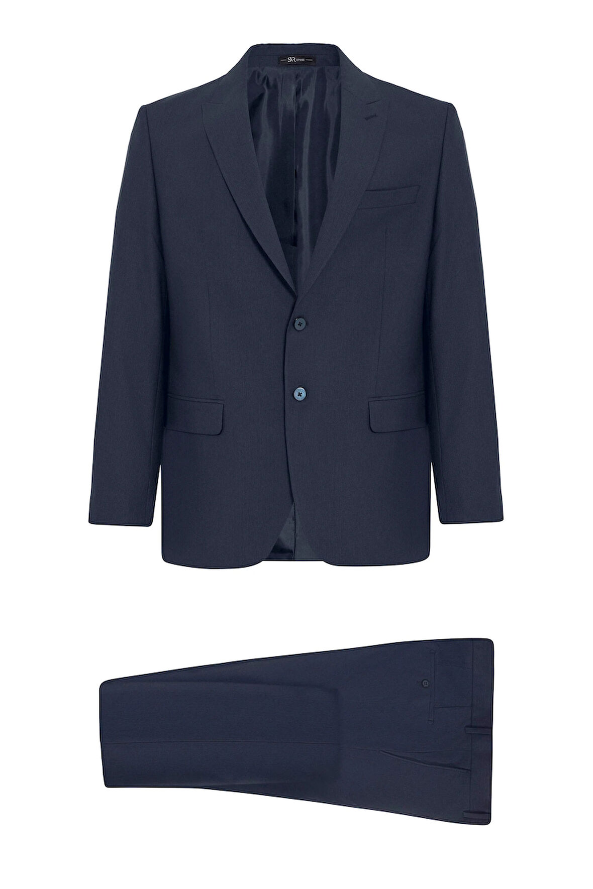 Lacivert Regular Desenli Kruvaze Yaka 4 Drop Klasik Takım Elbise