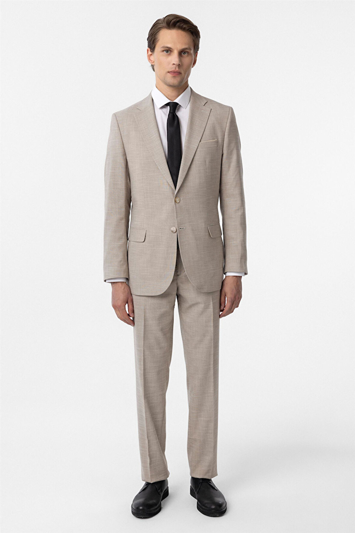 Bej Regular Desenli 6 Drop Klasik Takım Elbise