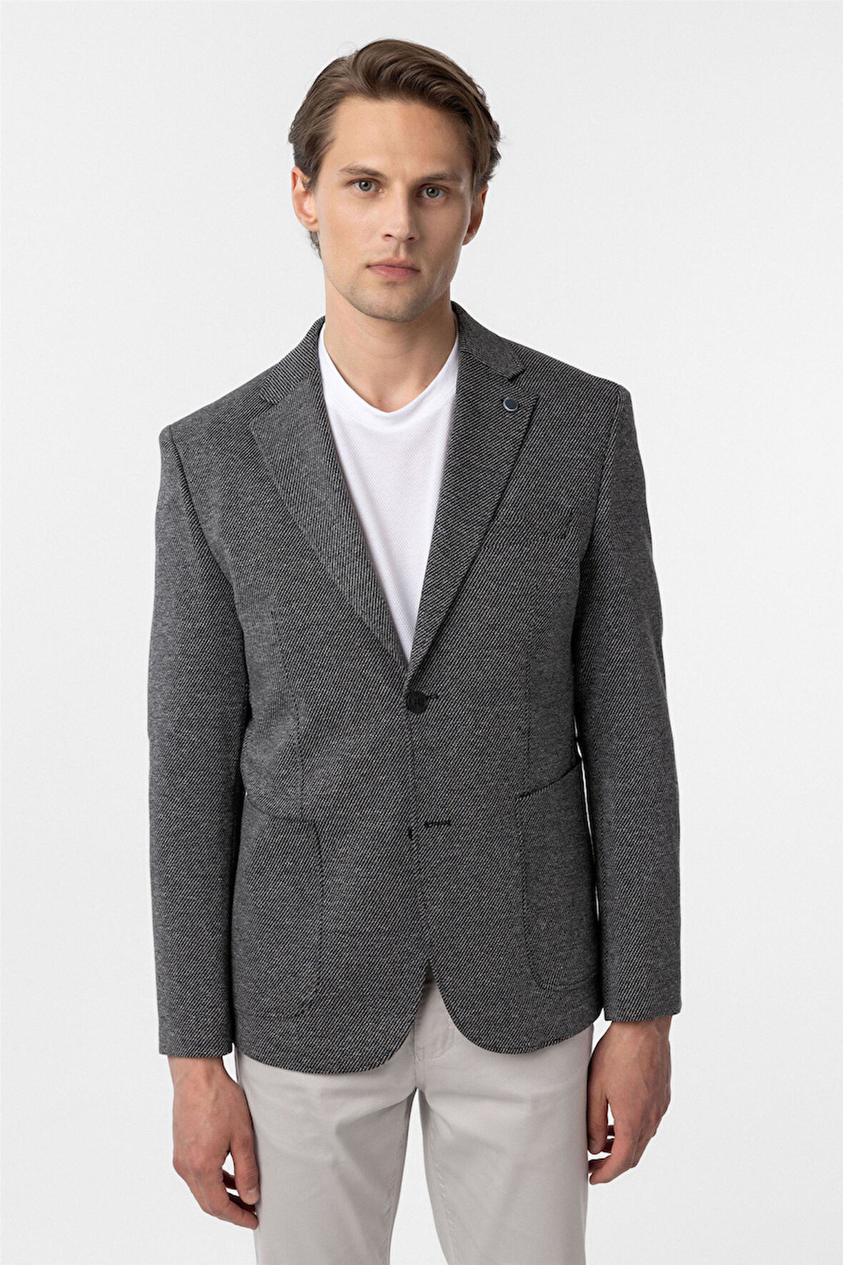 Siyah Slim Fit Desenli Mono Yaka 6 Drop Ceket