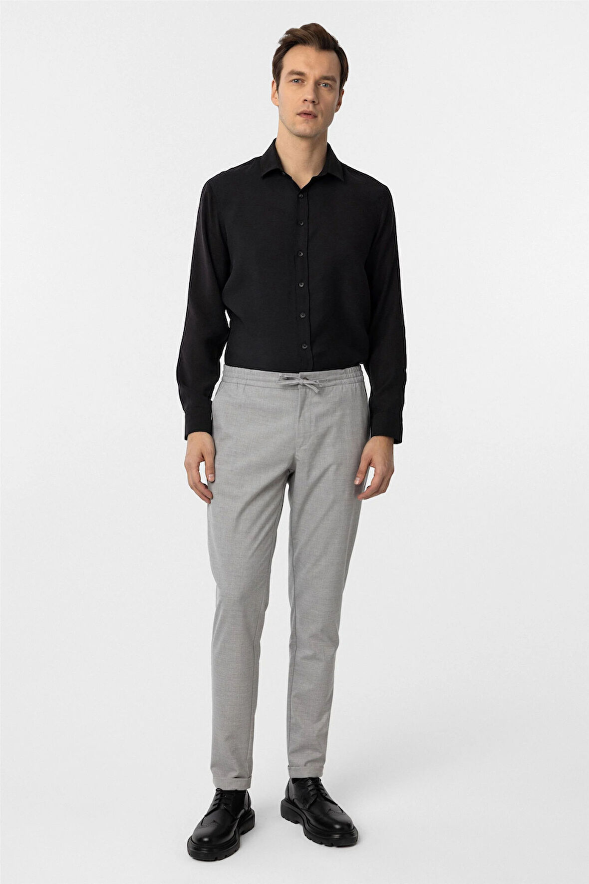 Gri Slim Fit Düz Jogger Pantolon