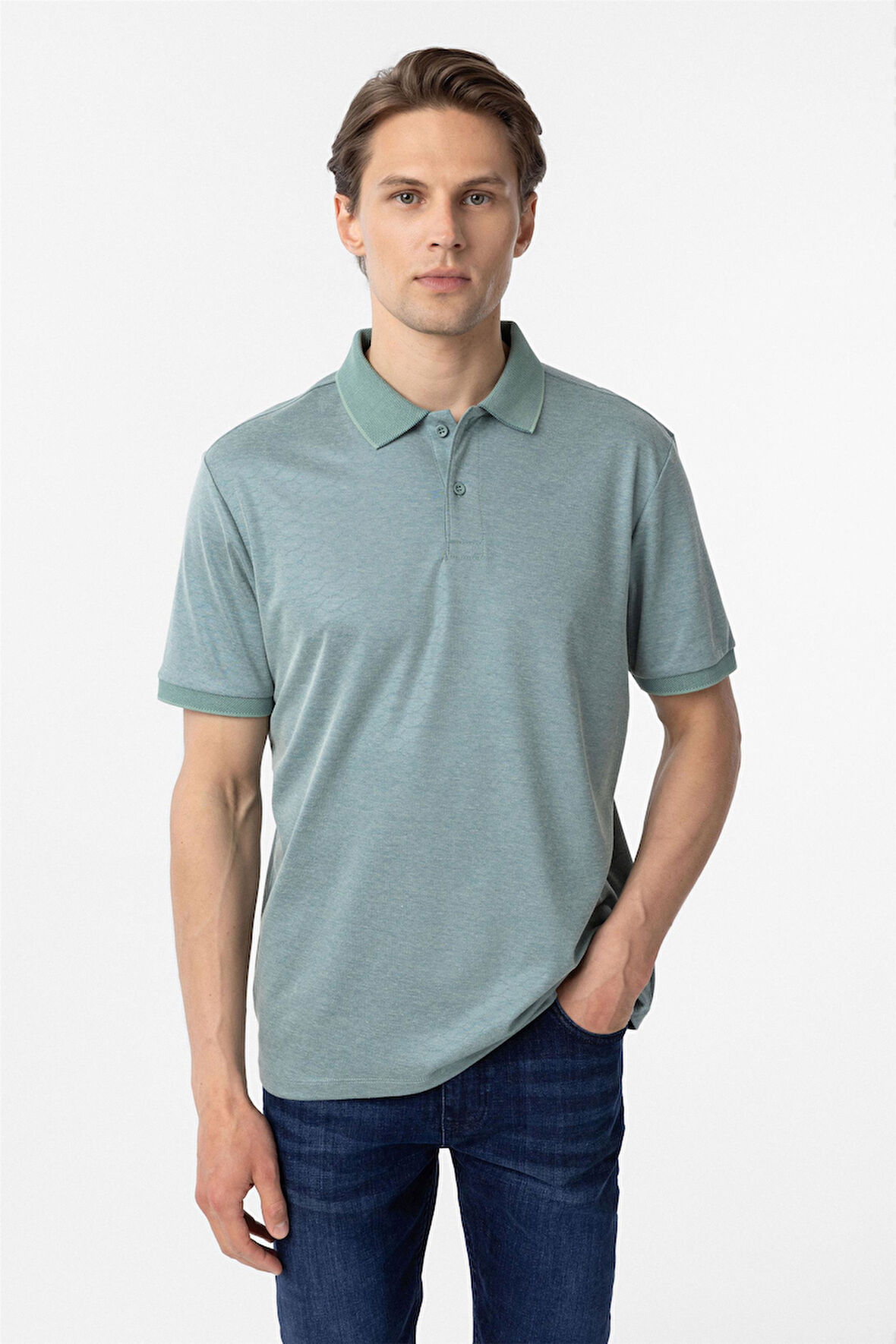 Yeşil Regular Baskılı Polo Yaka Tişört