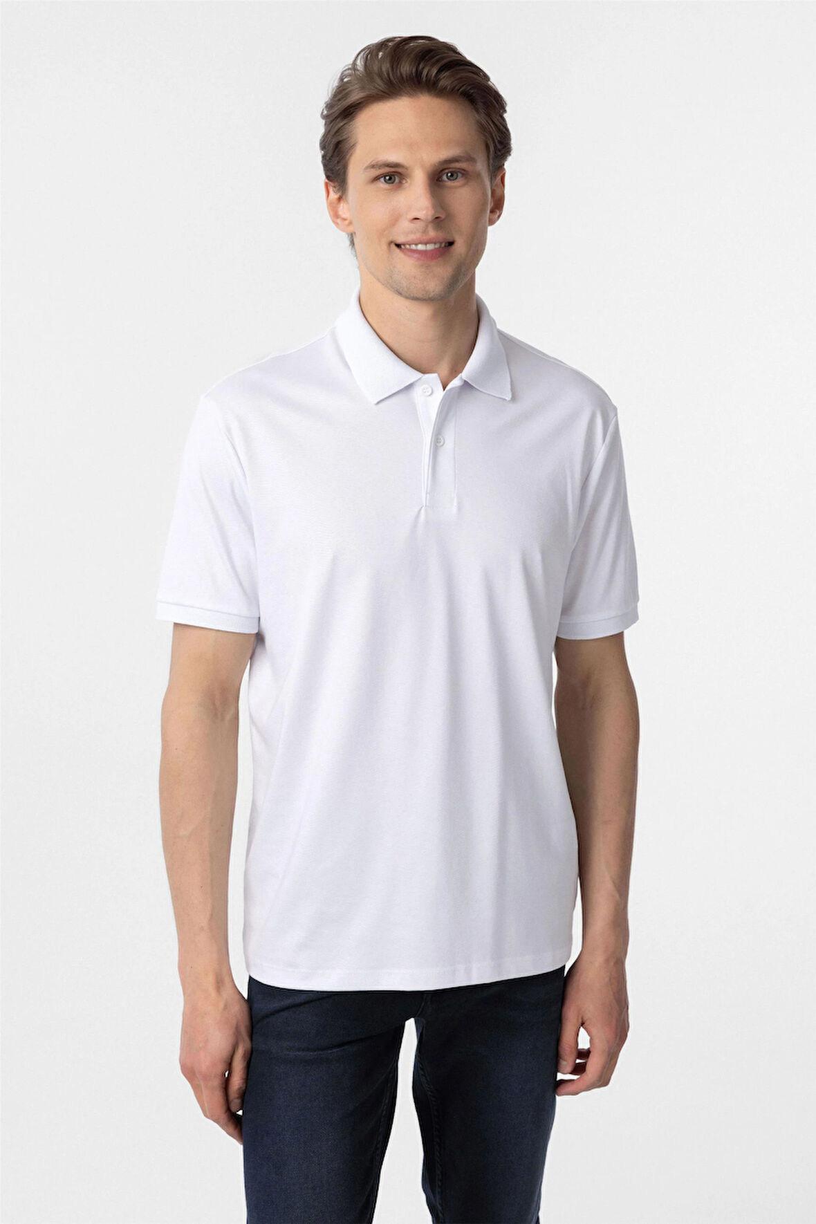 Beyaz Regular Baskılı Polo Yaka Tişört