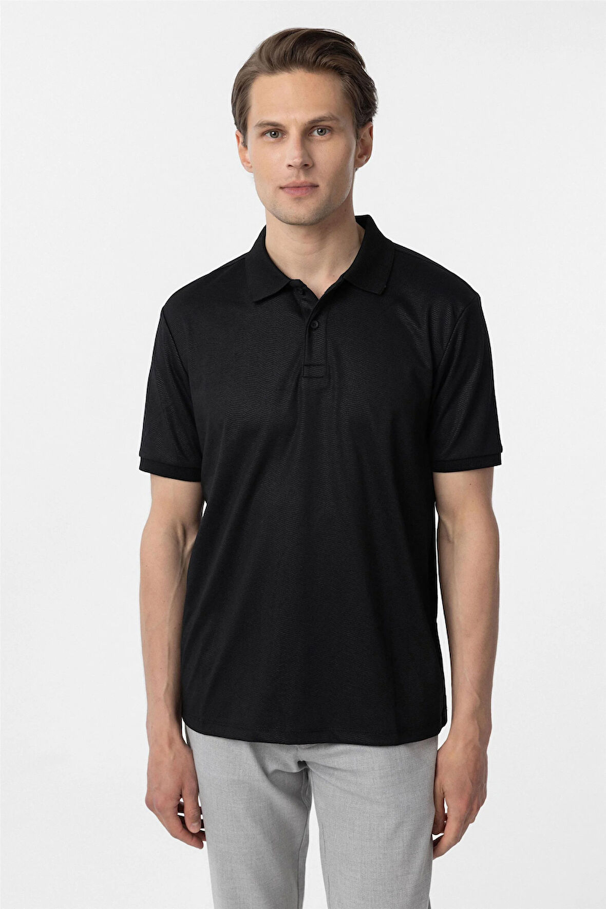 Siyah Regular Baskılı Polo Yaka Tişört