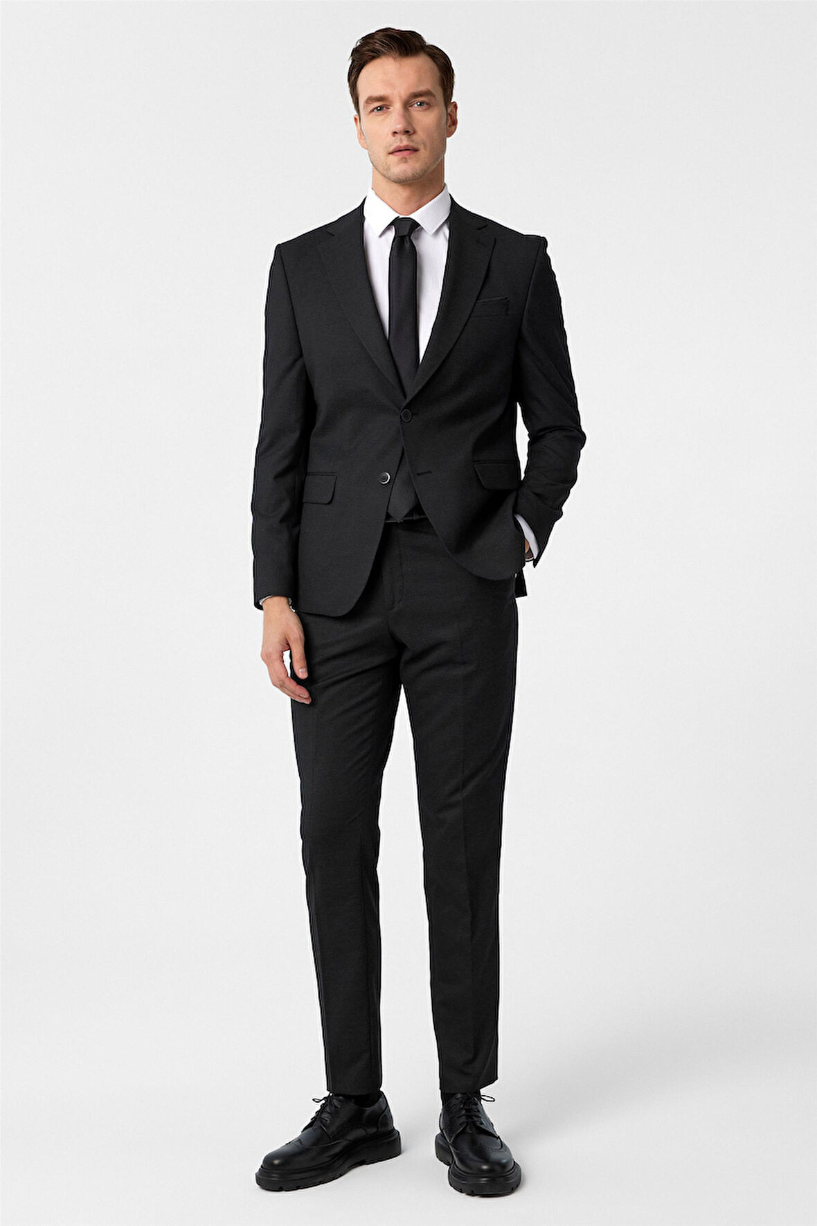 Siyah Slim Fit Desenli Mono Yaka 6 Drop Klasik Takım Elbise