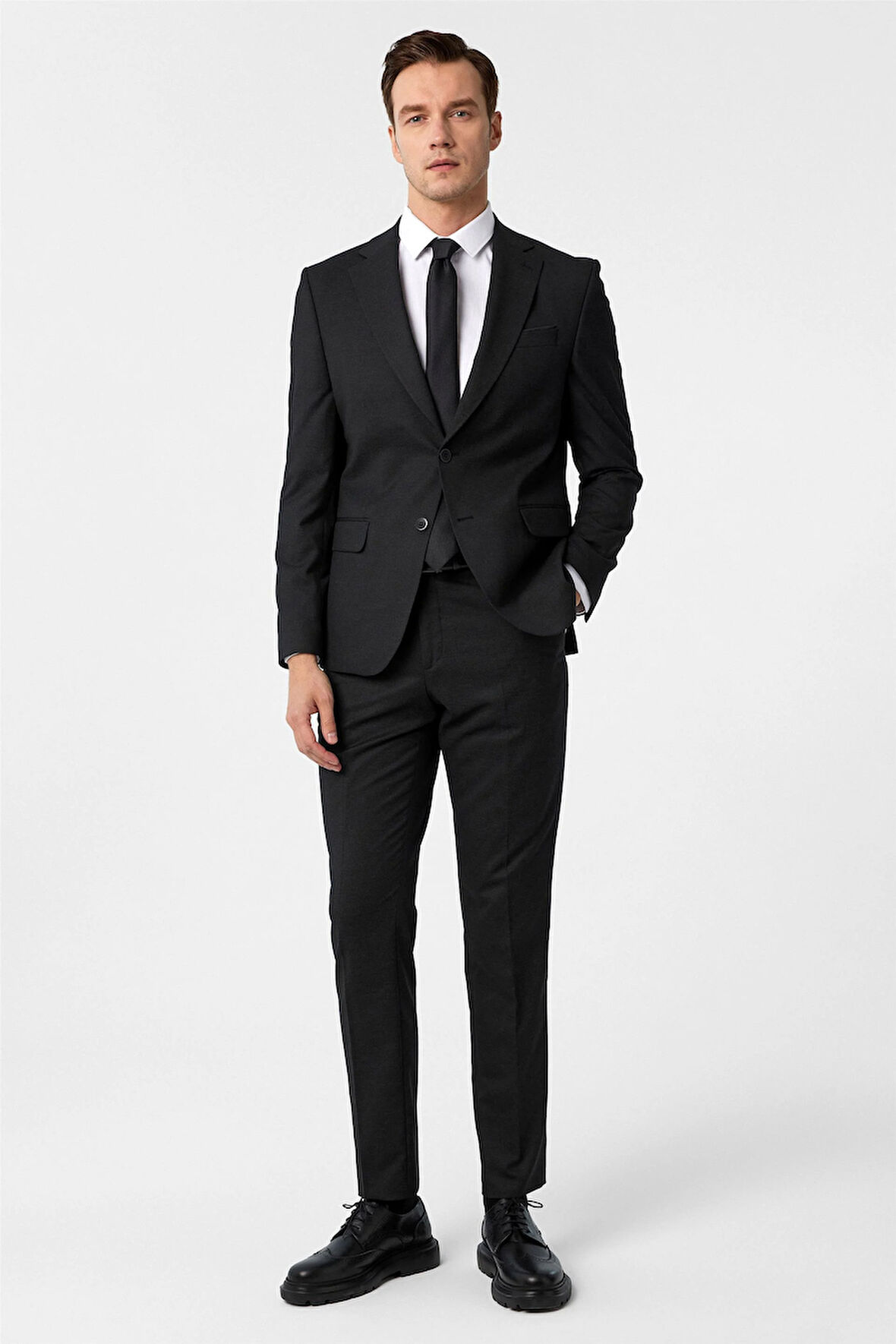 Siyah Slim Fit Desenli Mono Yaka 6 Drop Klasik Takım Elbise