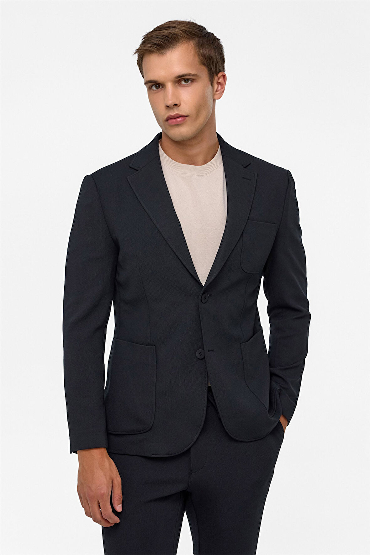 Siyah Slim Fit Düz 6 Drop Spor Takım Elbise