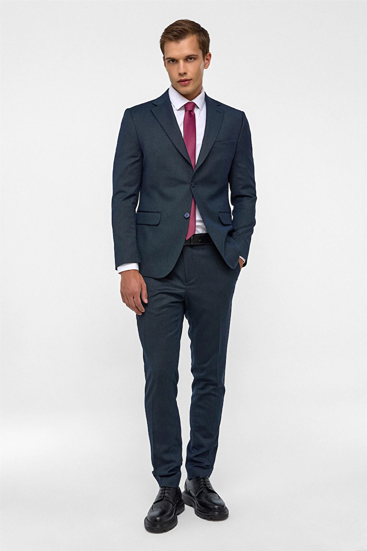 Lacivert Slim Desenli Mono Yaka 6 Drop Takım Elbise