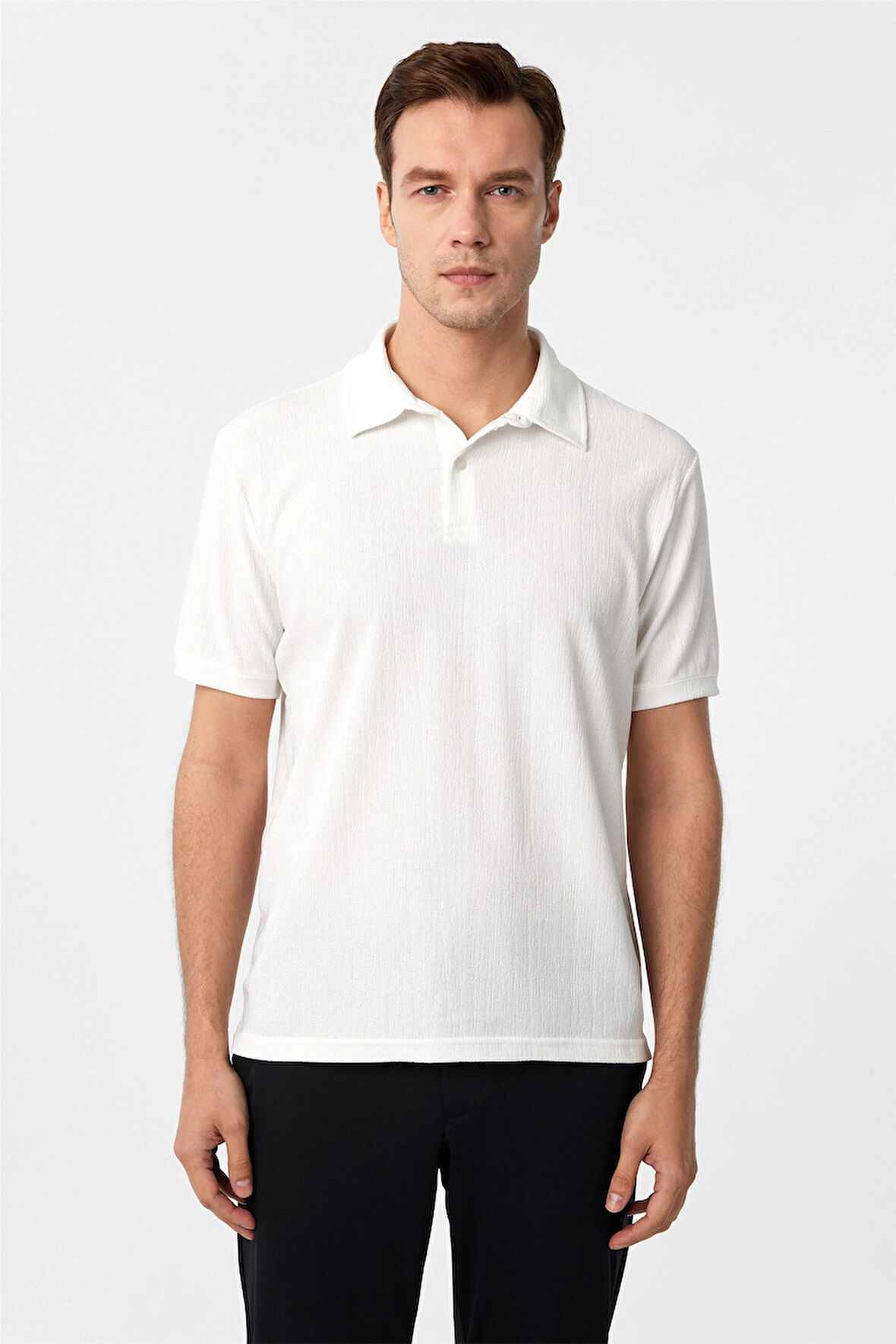 Beyaz Regular Düz Polo Yaka Tişört