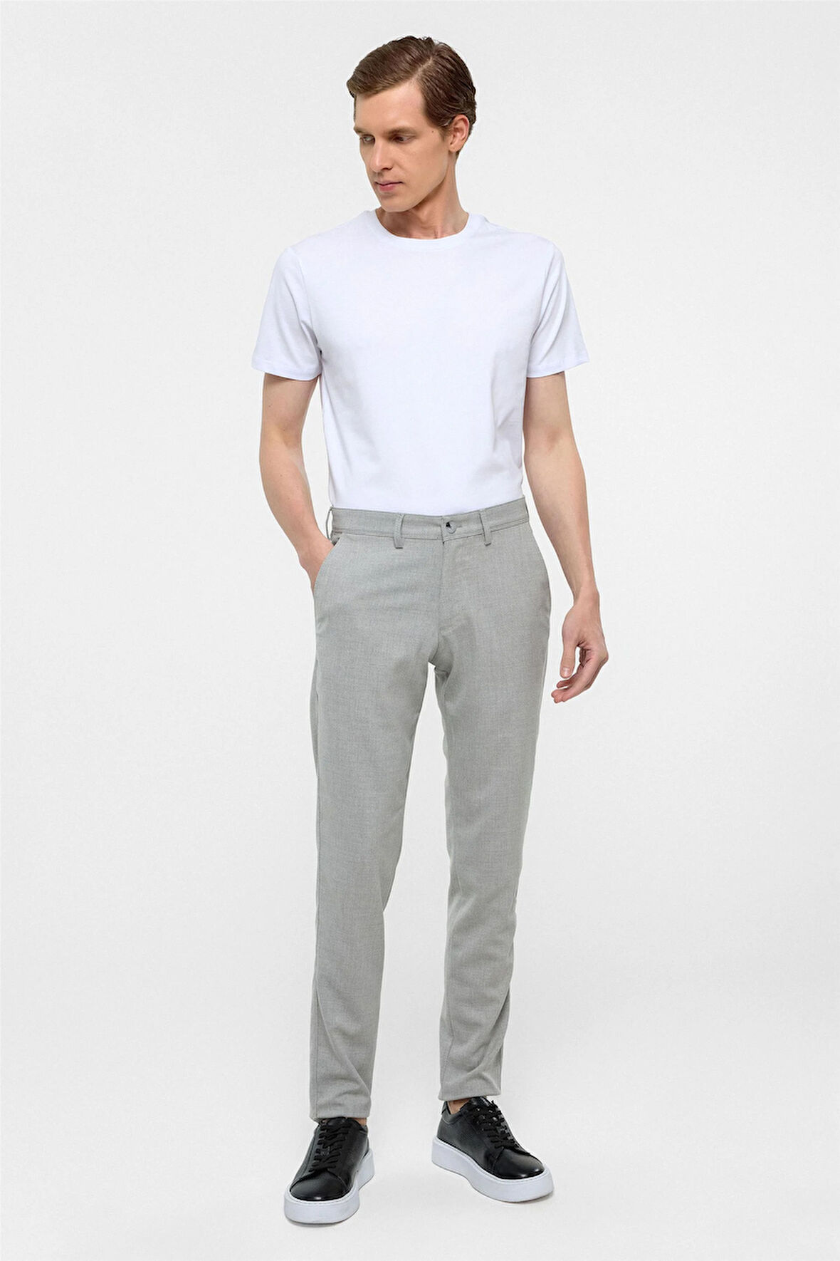 Gri Slim Fit Desenli Kumaş Pantolon