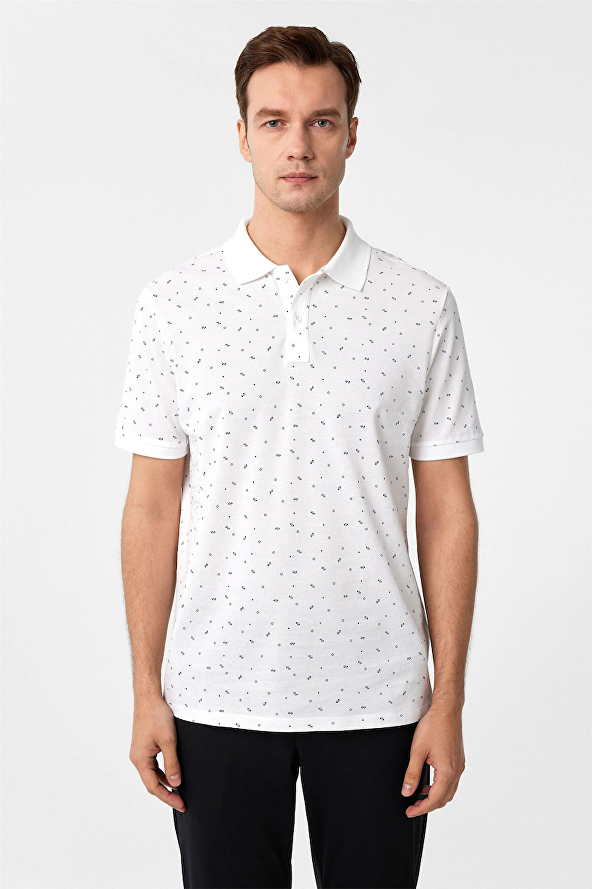 Beyaz Regular Baskılı Polo Yaka Tişört