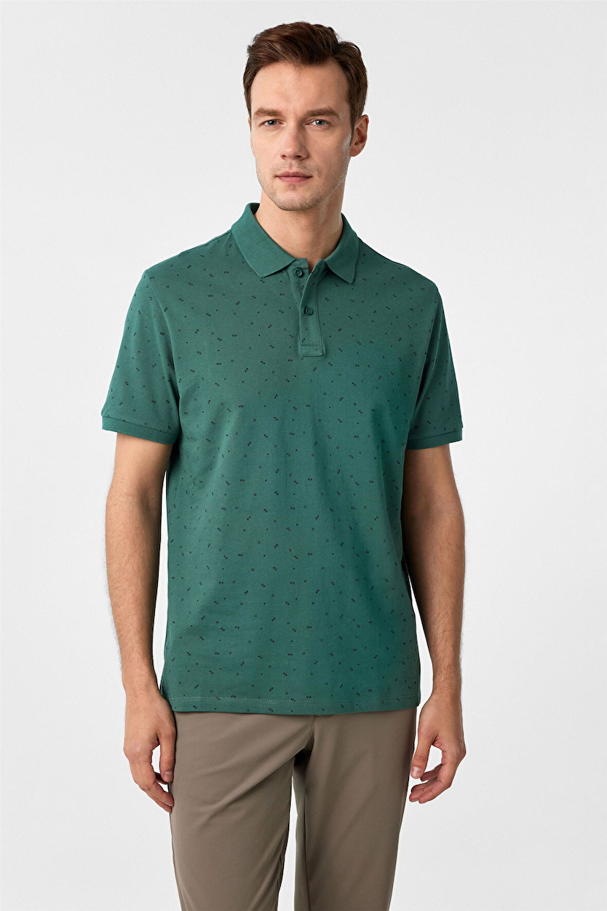 Koyu Yeşil Regular Baskılı Polo Yaka Tişört