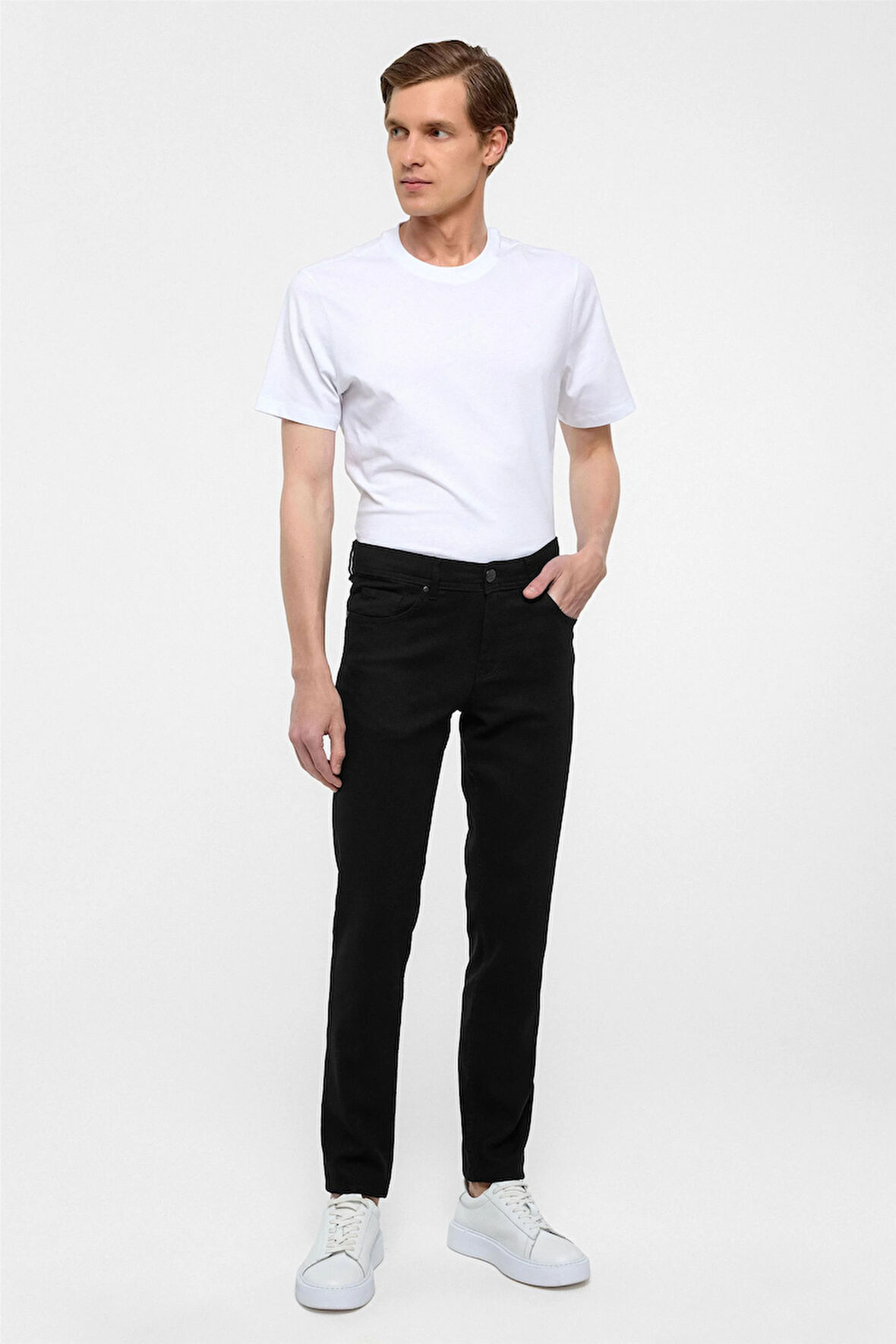 Siyah Slim Fit 5 Cep Kalıp Armürlü Kanvas Pantolon