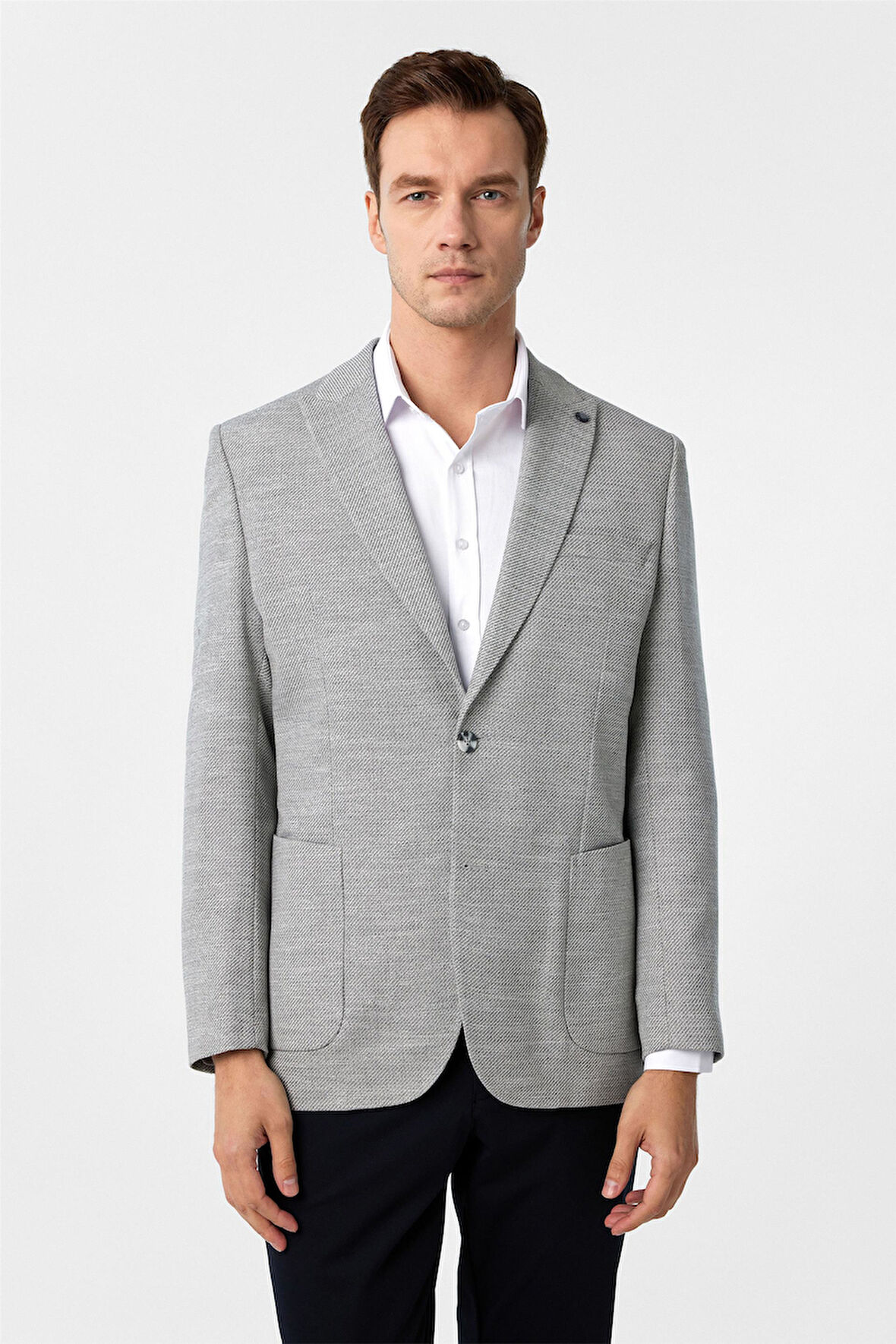 Antrasit Regular Fit Desenli Sivri Yaka 6 Drop Ceket