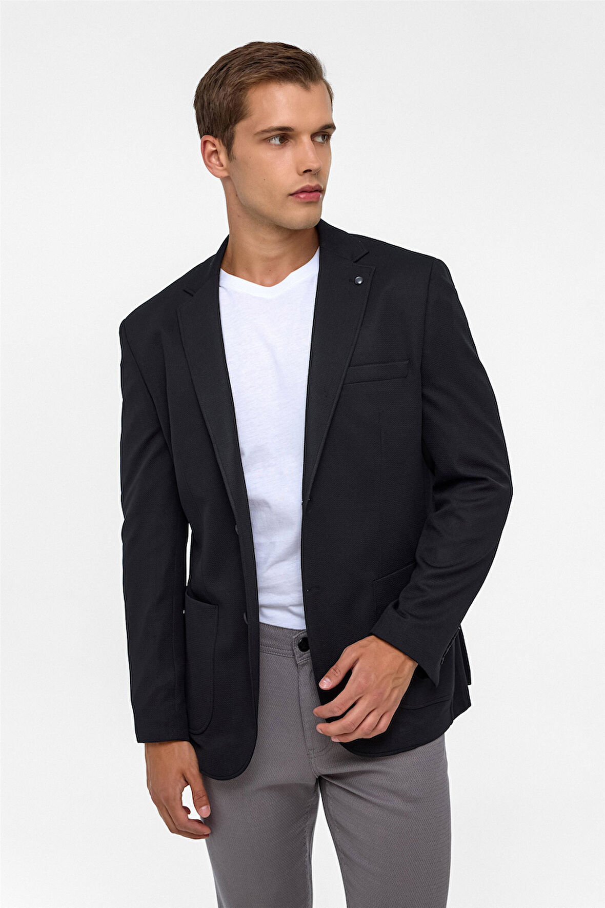 Siyah Regular Desenli Mono Yaka 6 Drop Ceket