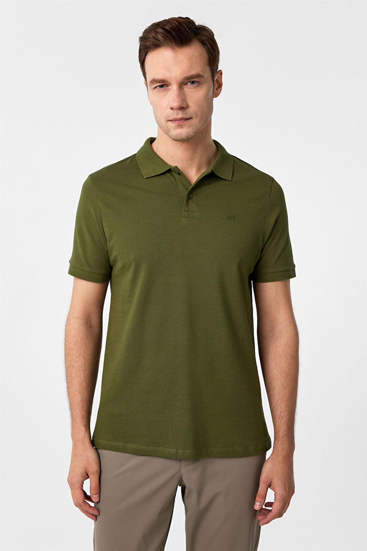 Haki Slim Fit Düz Polo Yaka Tişört