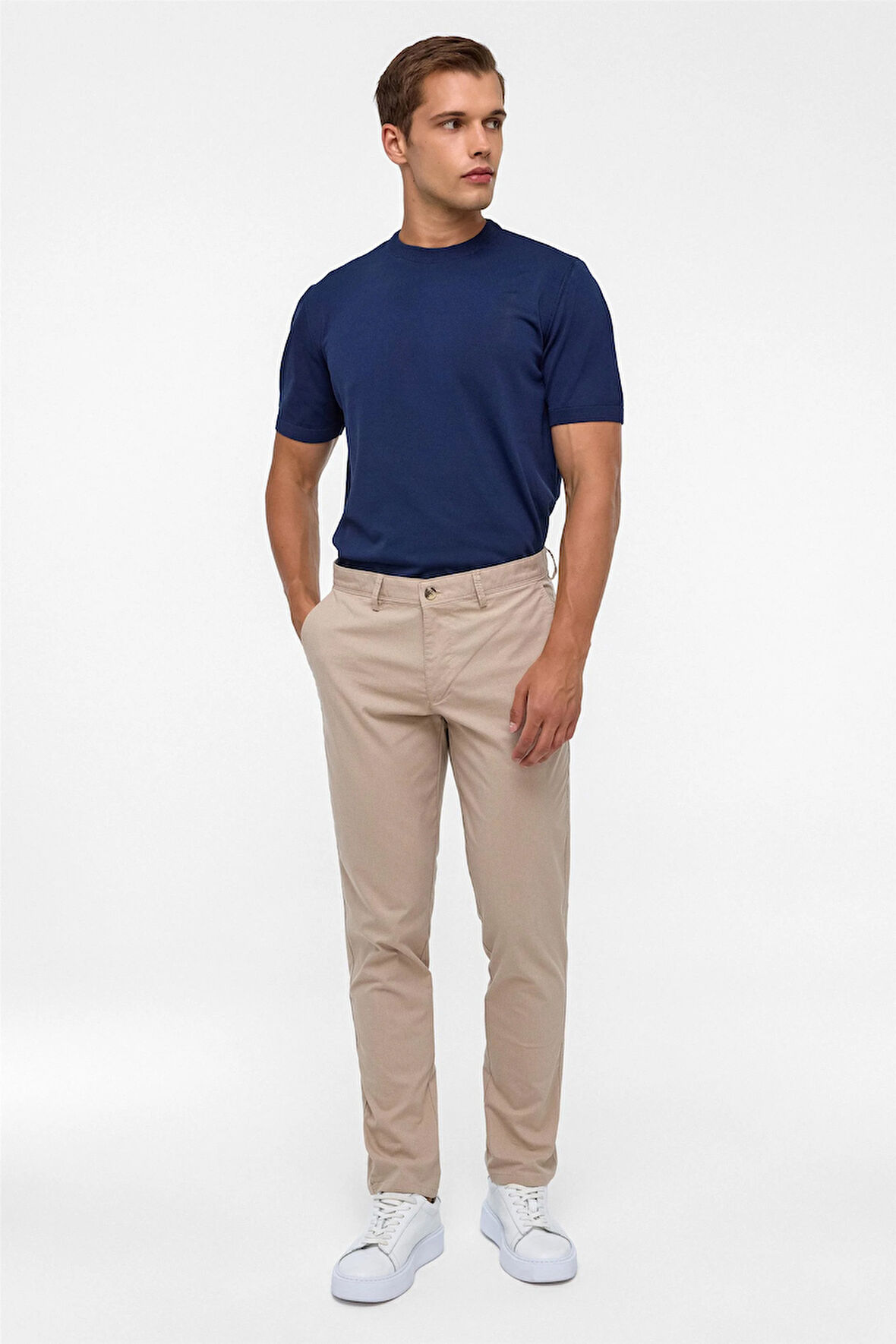 Bej Regular Armürlü Pantolon