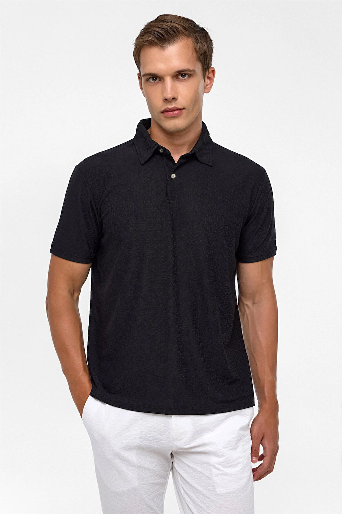 Siyah Regular Düz Polo Yaka Tişört
