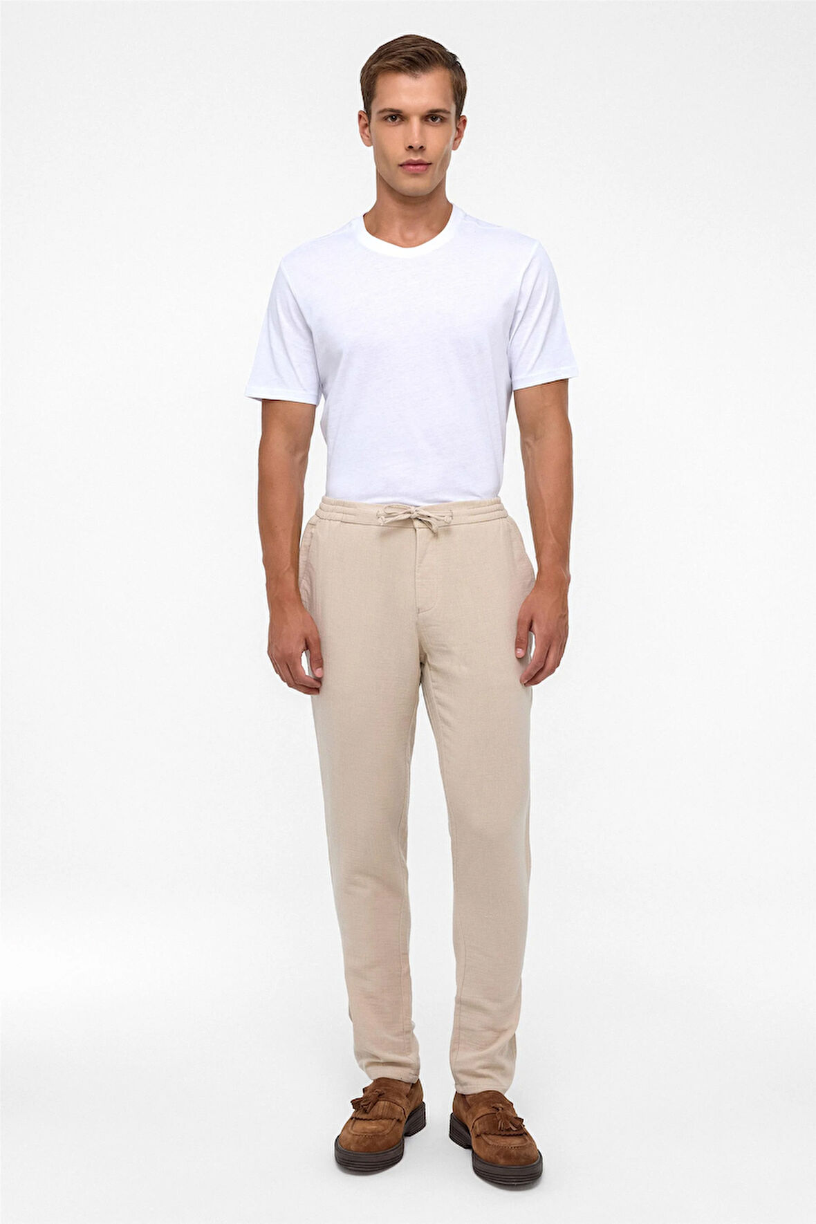 Bej Slim Düz Jogger Pantolon