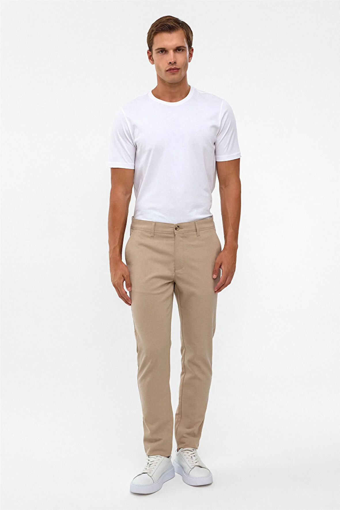 Bej Slim Desenli Pantolon