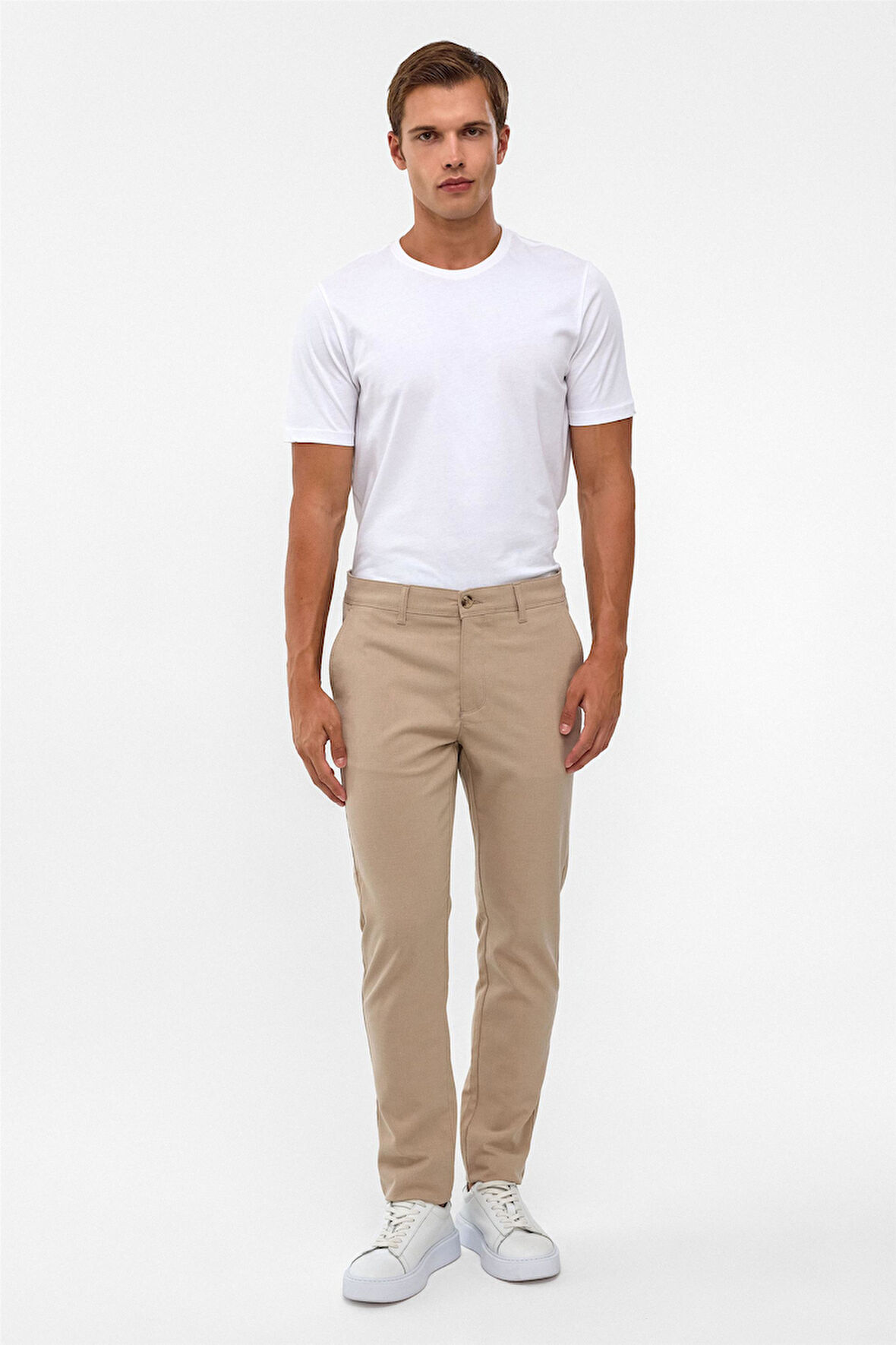 Bej Slim Desenli Pantolon