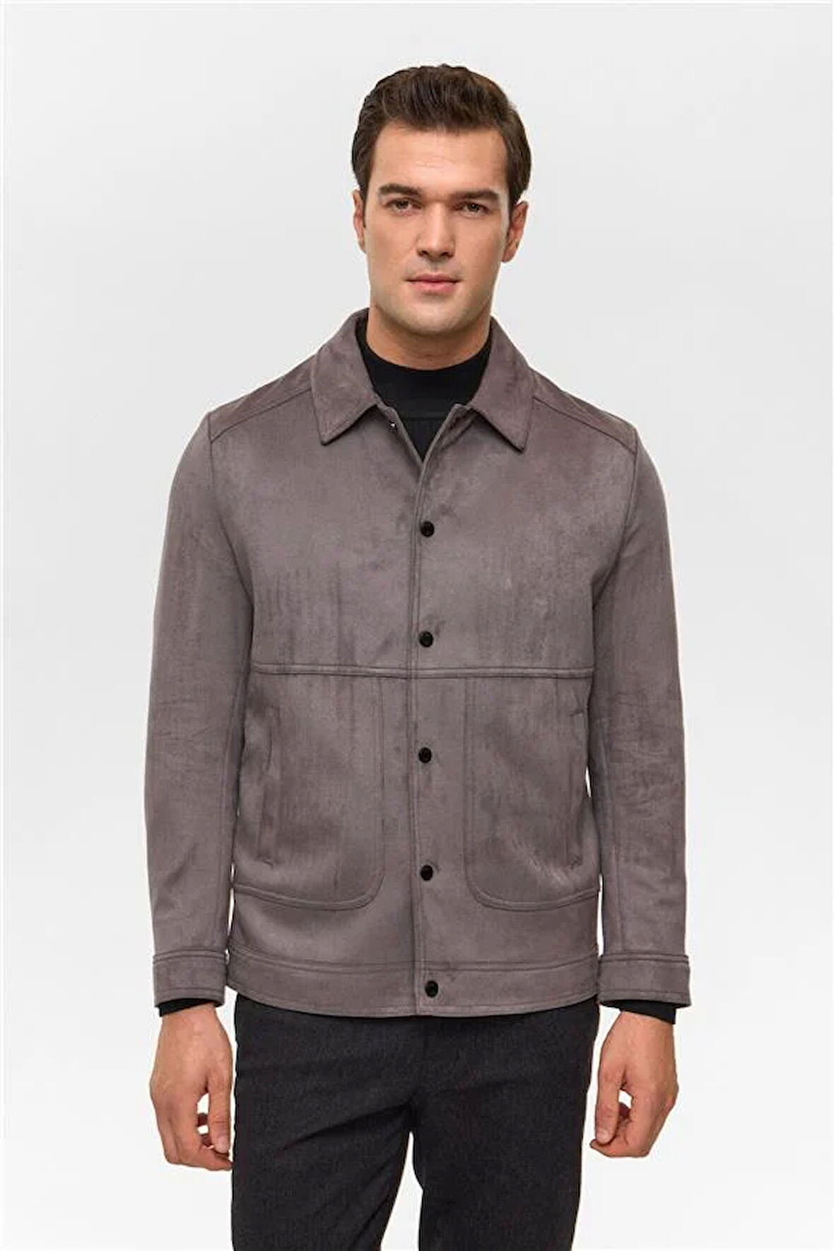 Antrasit Slim Düz Klasik Yaka Mont
