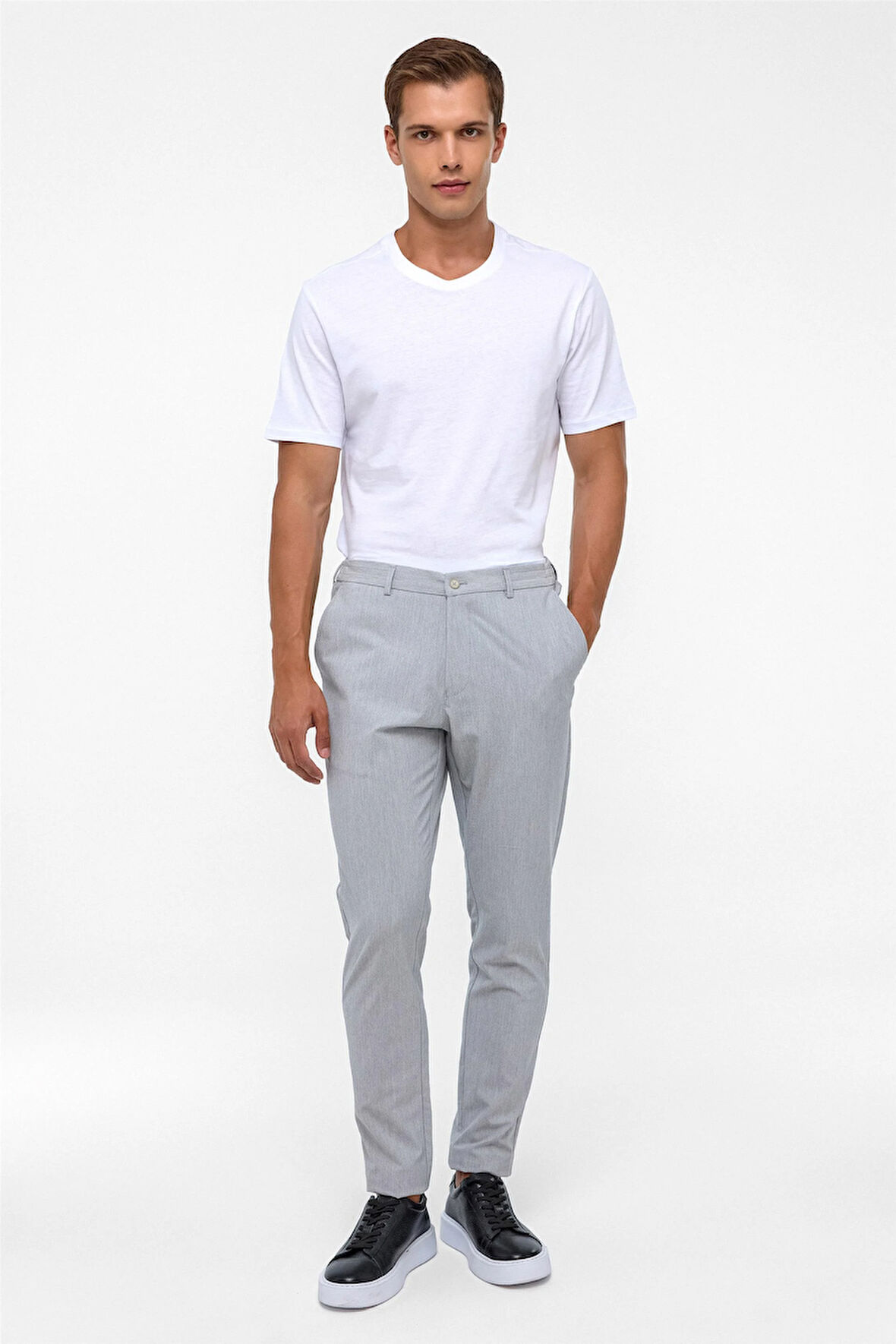 Gri Slim Düz Jogger Pantolon