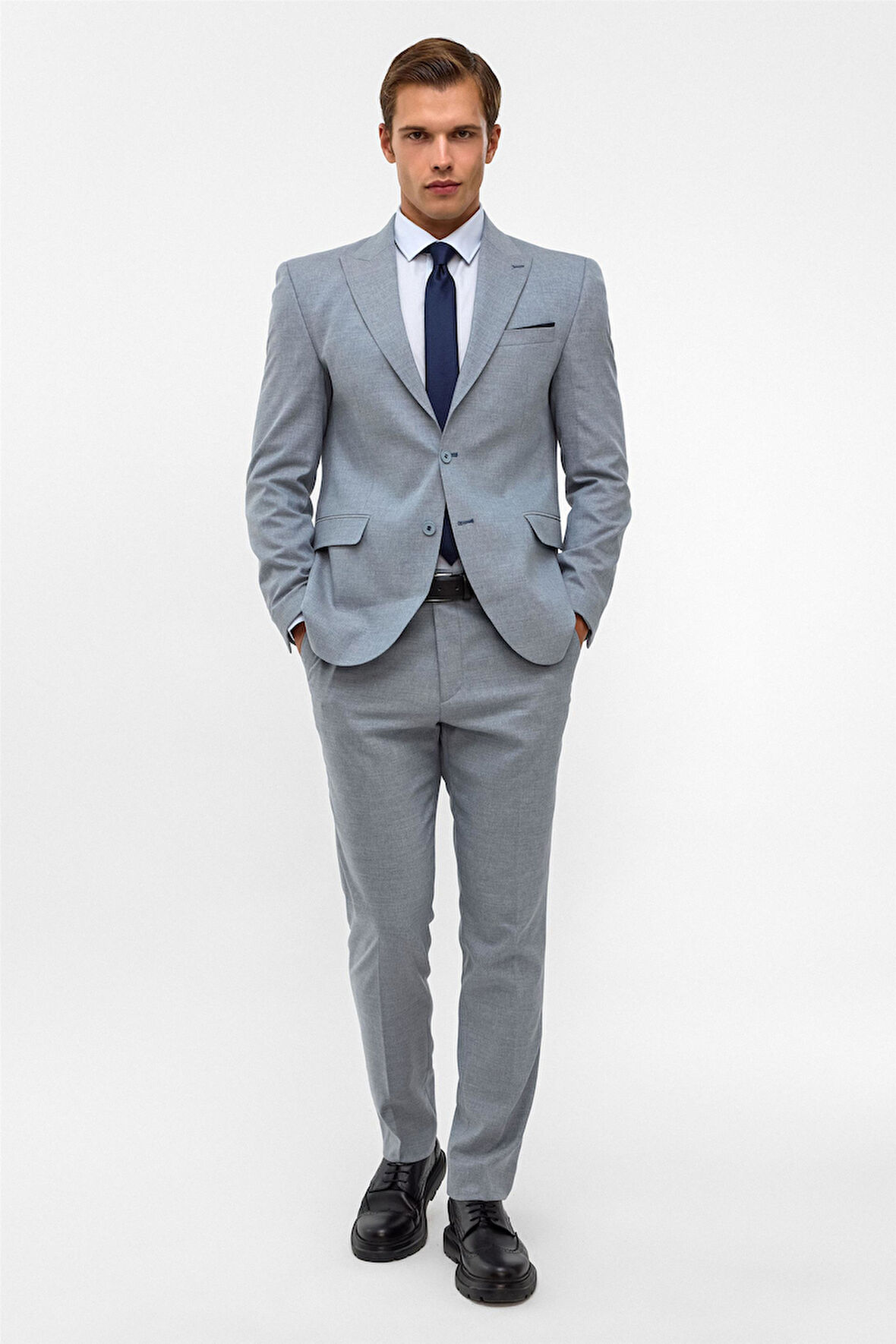 Saks Mavi Slim Desenli Mono Yaka 6 Drop Takım Elbise