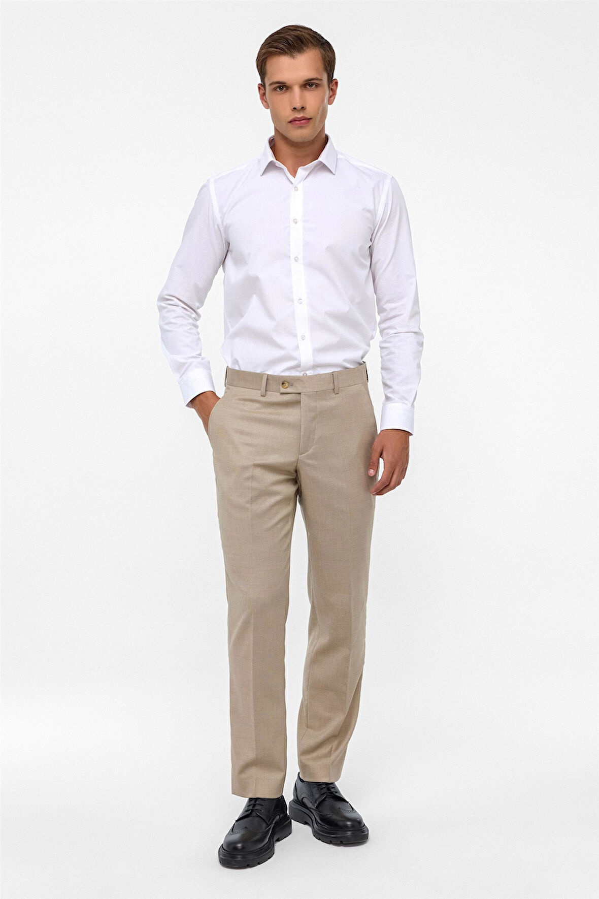 Bej Regular Armürlü Pantolon