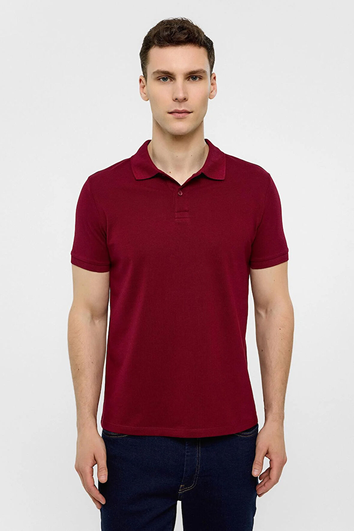 Koyu Bordo Slim Düz Polo Yaka Tişört