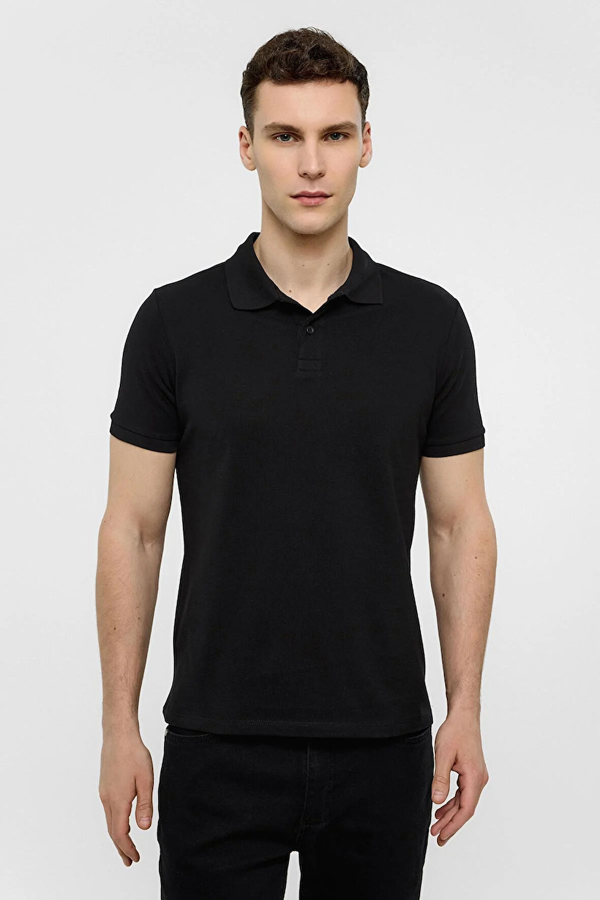 Siyah Slim Düz Polo Yaka Tişört