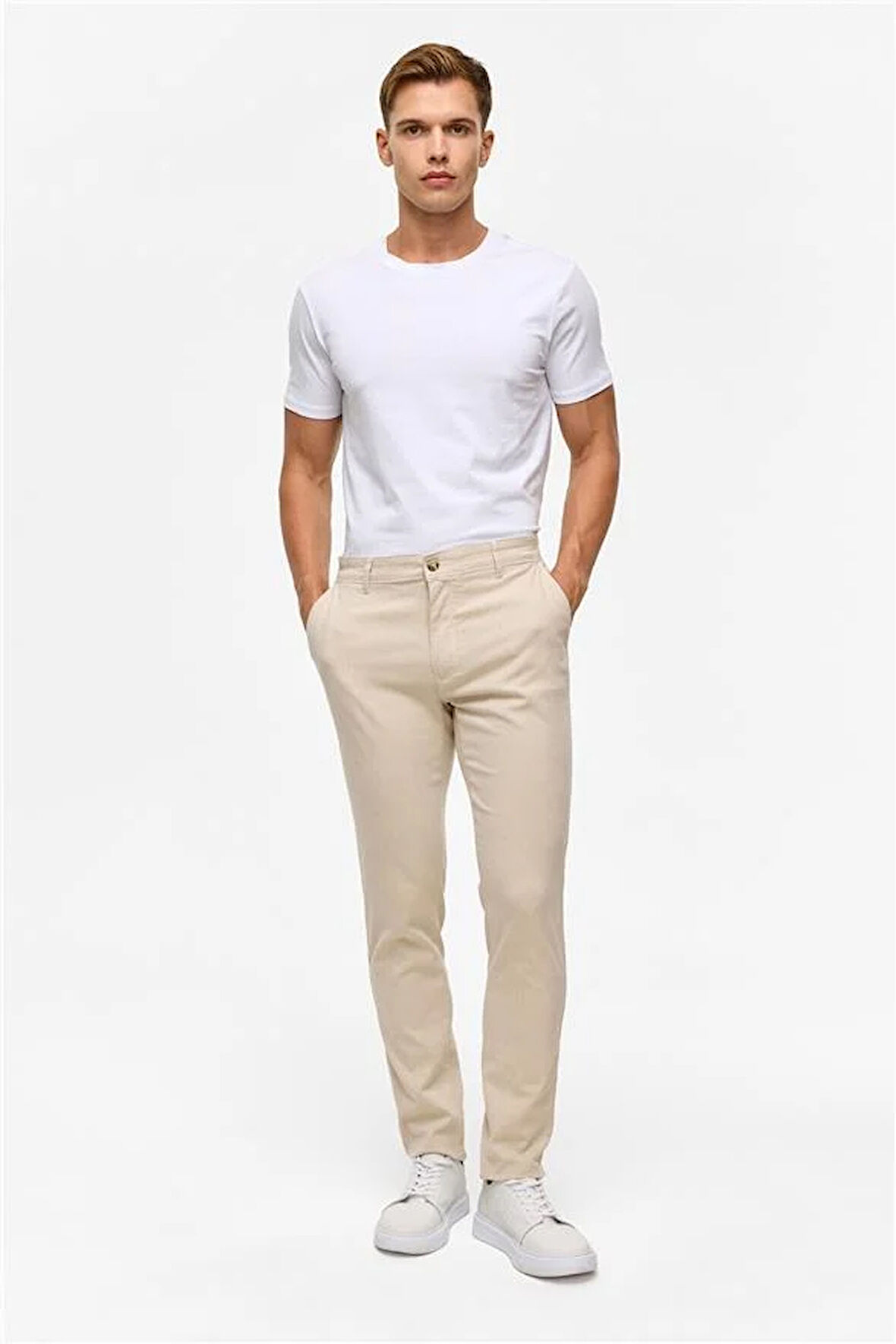 Bej Slim Armürlü Pantolon