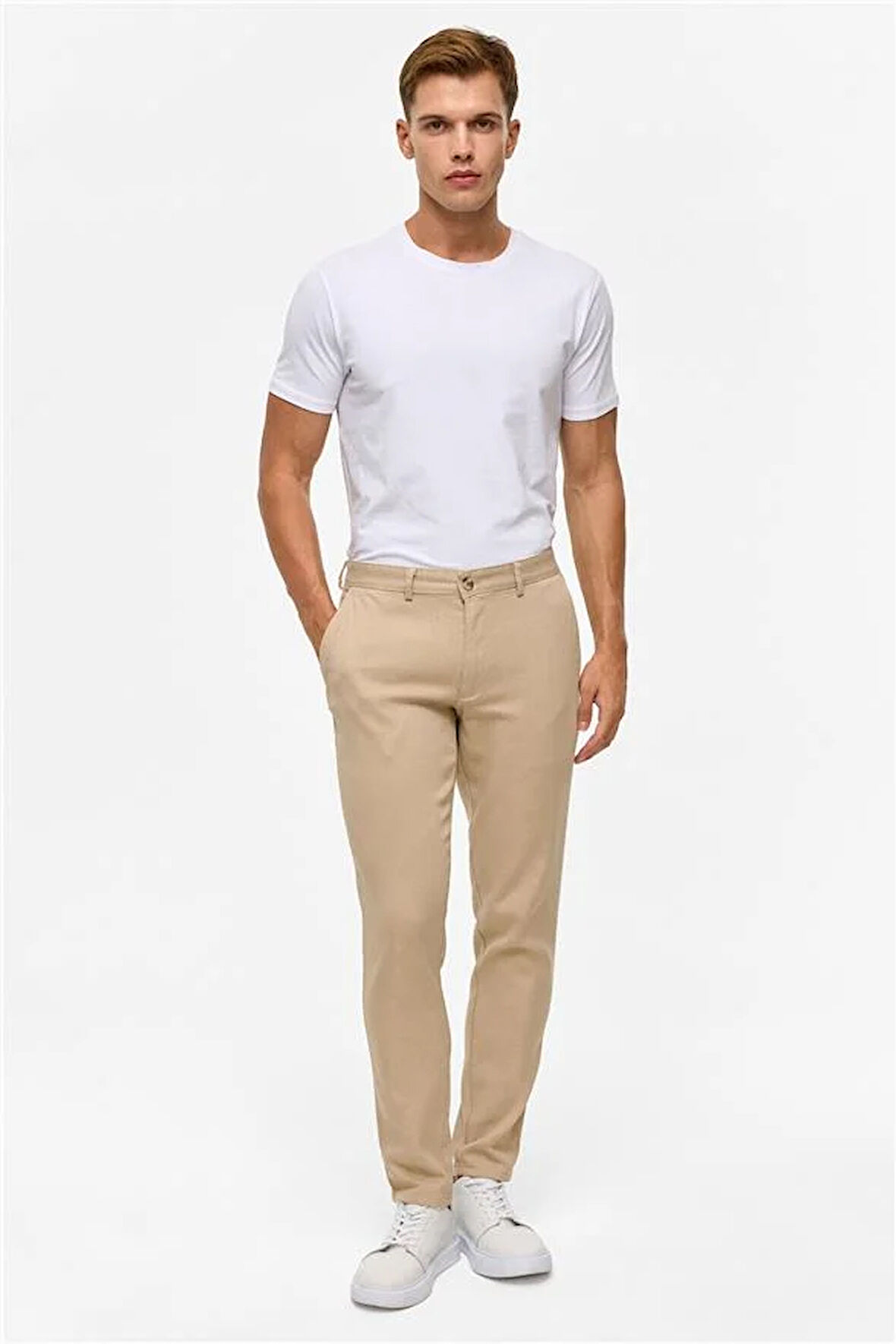 Bej Slim Armürlü Pantolon