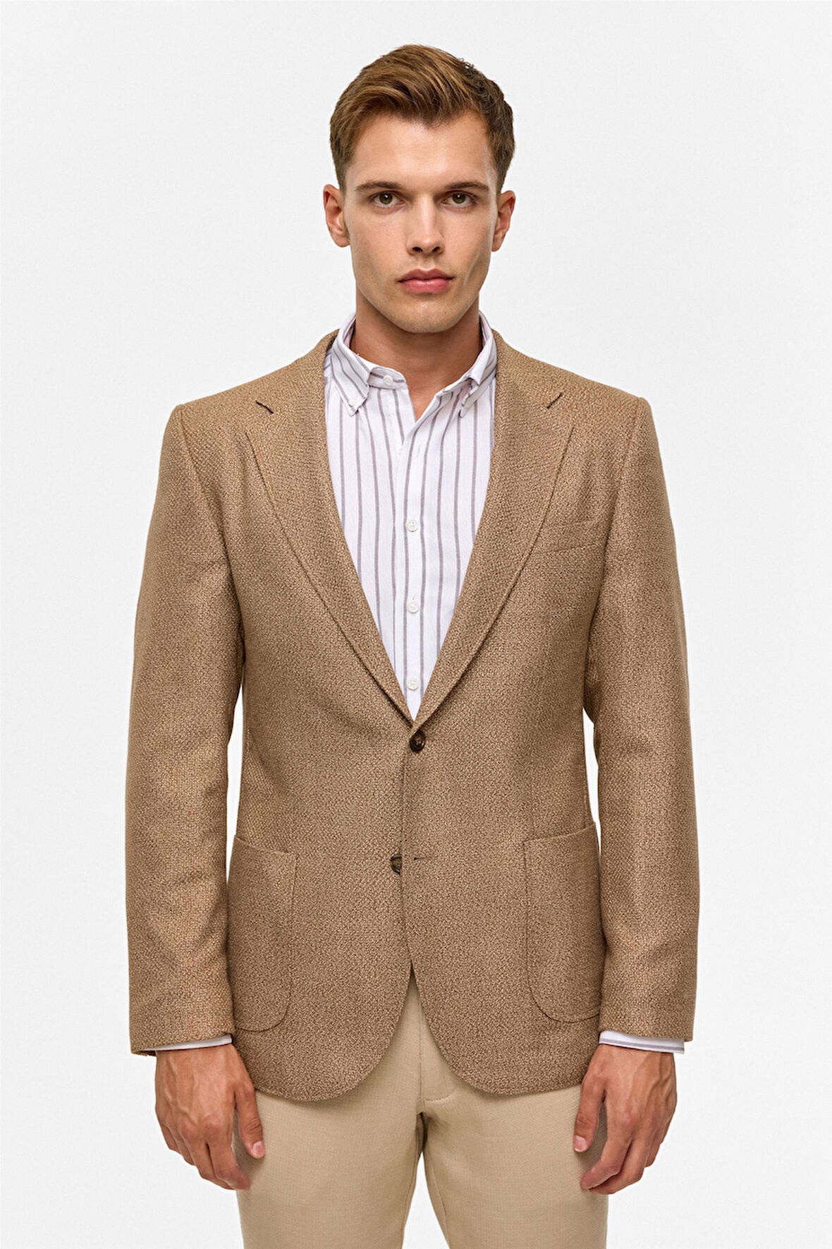 Sütlü Kahve Slim Sivri Yaka 6 Drop Ceket