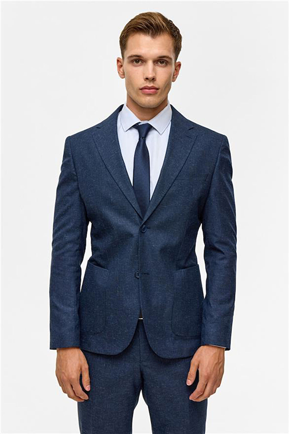 Lacivert Slim Desenli Mono Yaka 6 Drop Takım Elbise