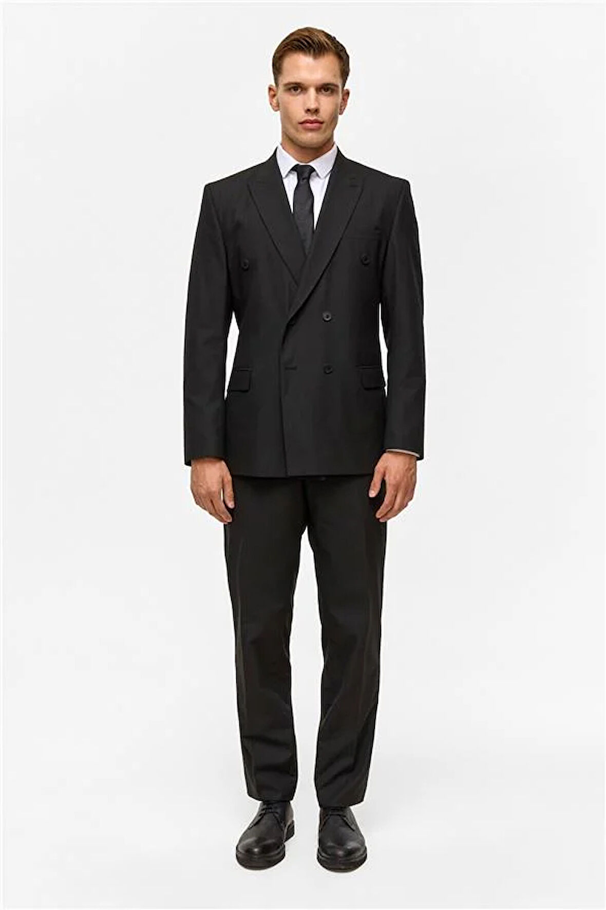 Siyah Regular Çizgili Kruvaze Yaka 6 Drop Takım Elbise