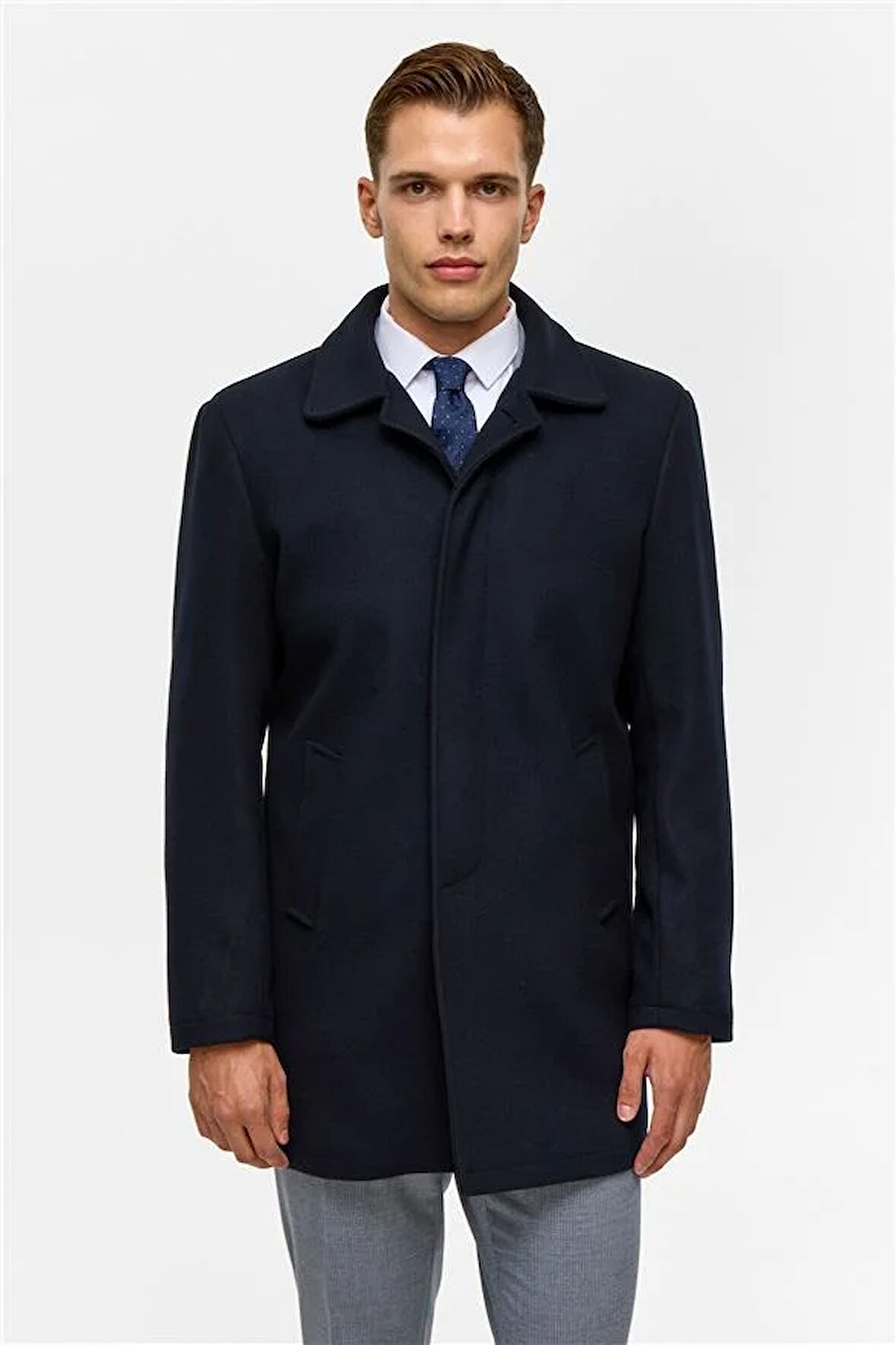 Lacivert Regular Düz Bebe Yaka Kaban