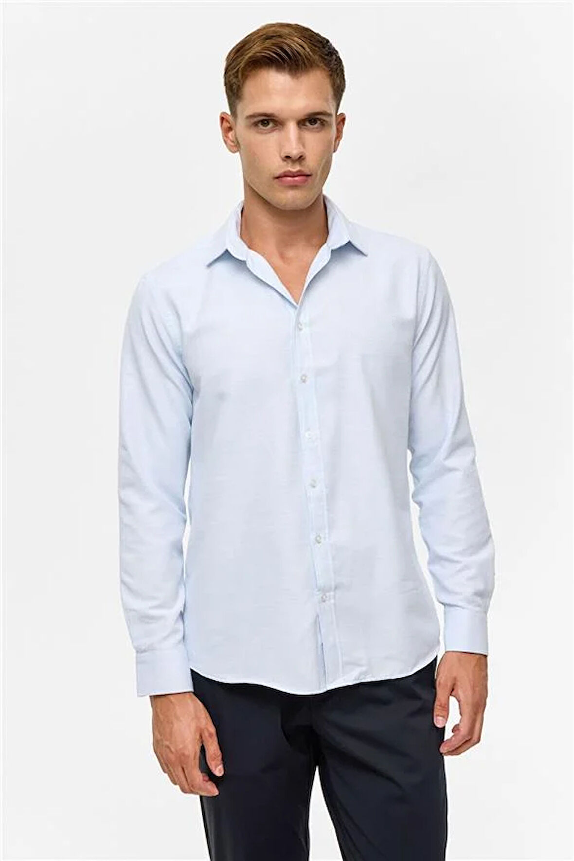Buz Mavi Slim Desenli Klasik Yaka Gömlek