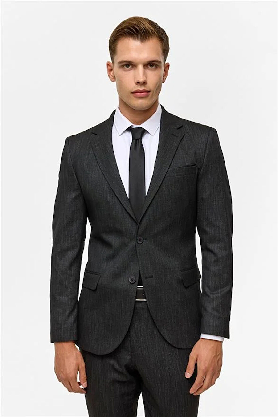 Siyah Slim Desenli Mono Yaka 6 Drop Takım Elbise