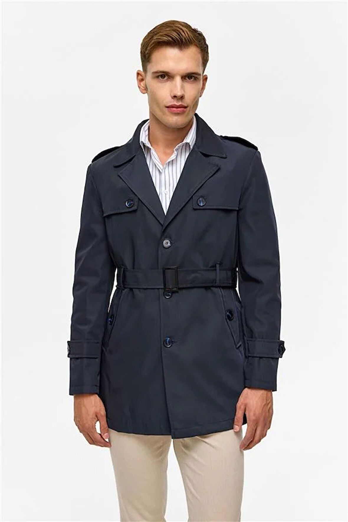 Lacivert Slim Düz Mont