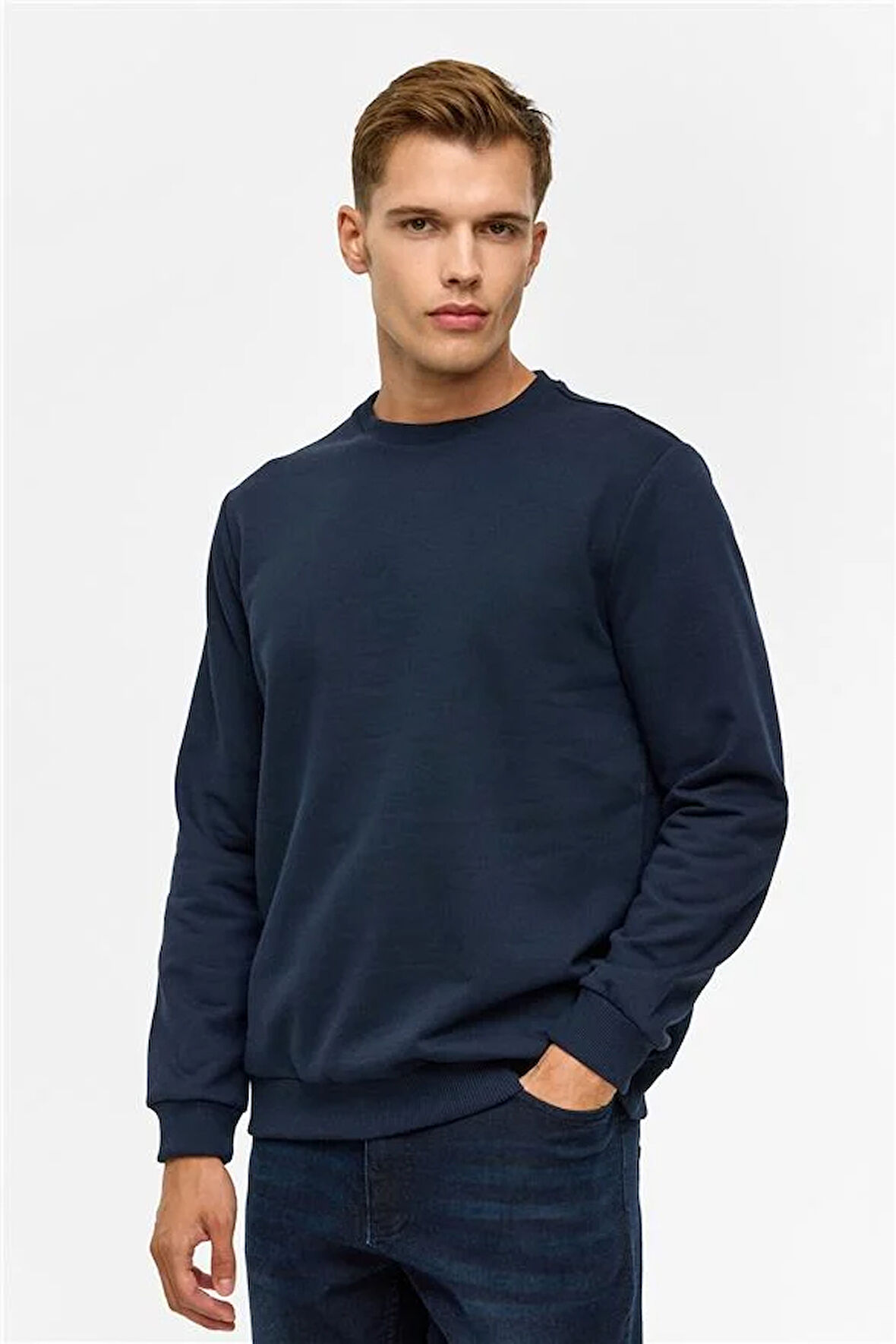 Lacivert  Regular Düz Bisiklet Yaka Sweatshirt