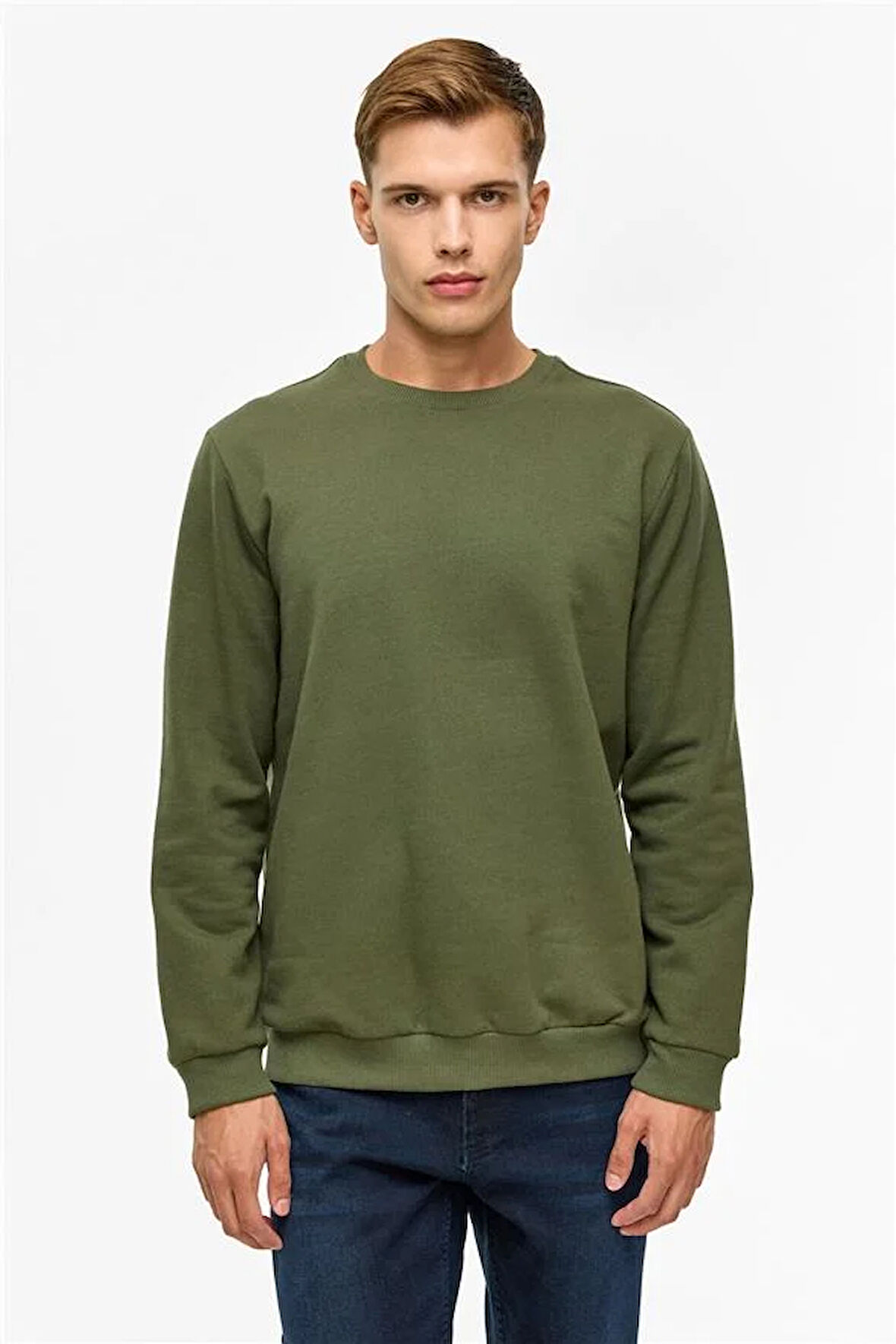Regular Düz Bisiklet Yaka Sweatshirt