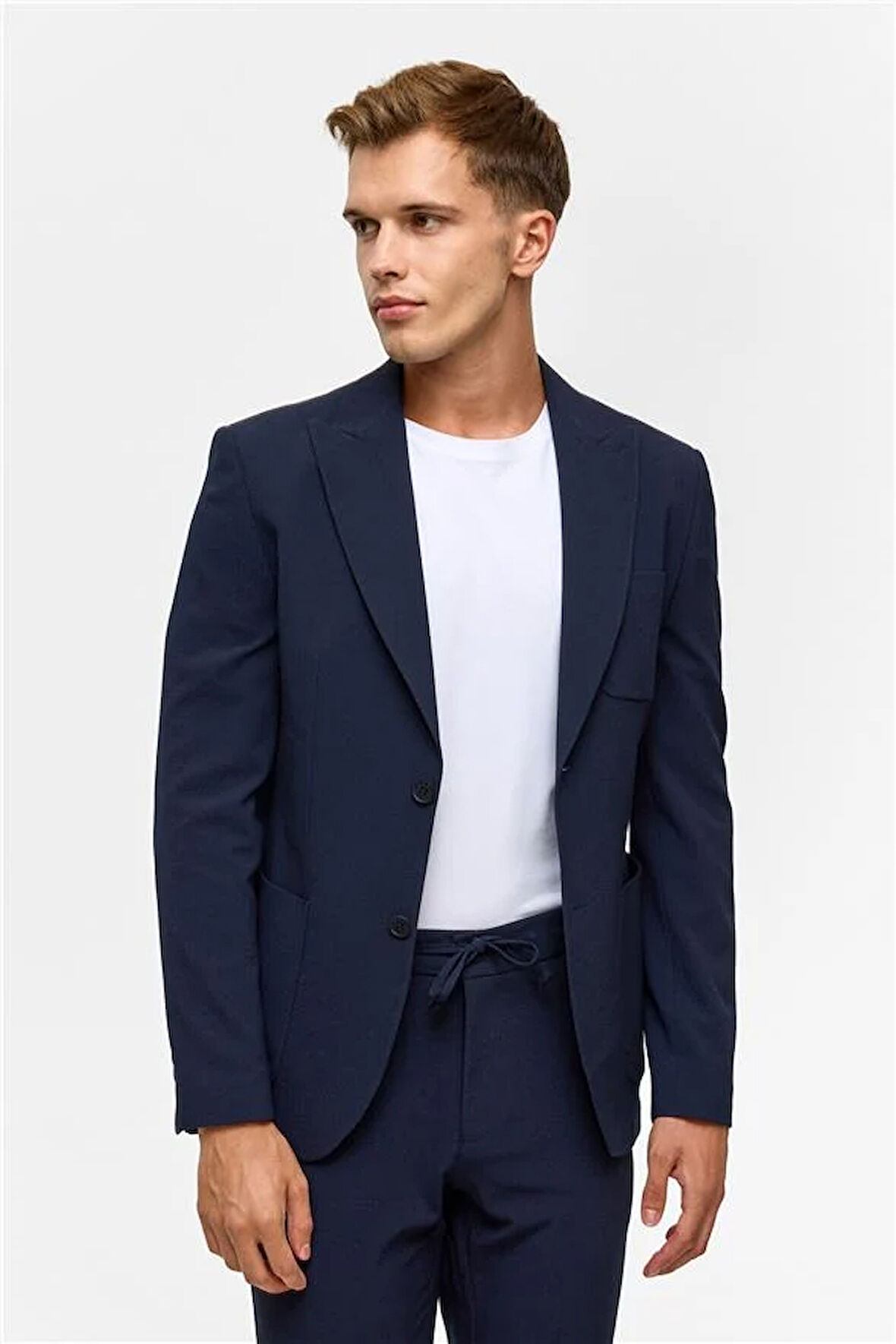 Lacivert Slim Desenli Sivri Yaka 6 Drop Jogger Pantolon