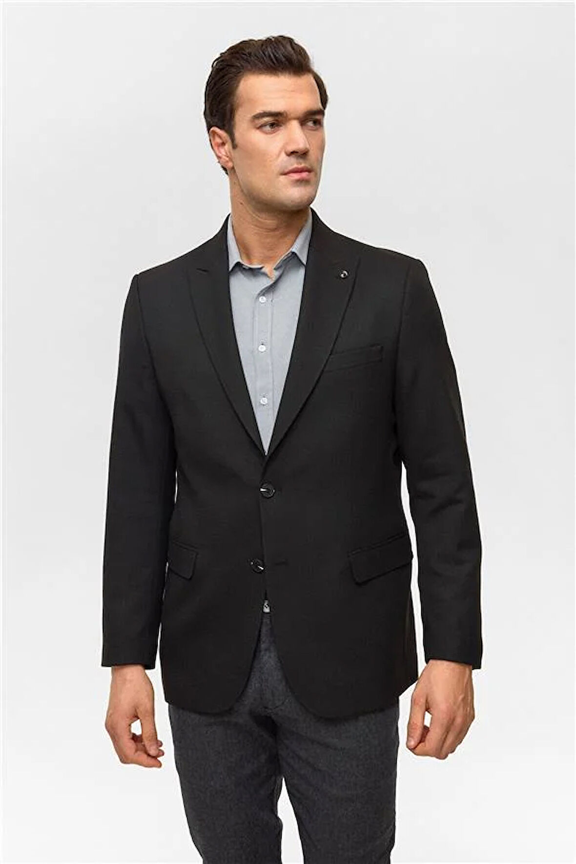 Siyah Regular Desenli Mono Yaka 6 Drop Ceket