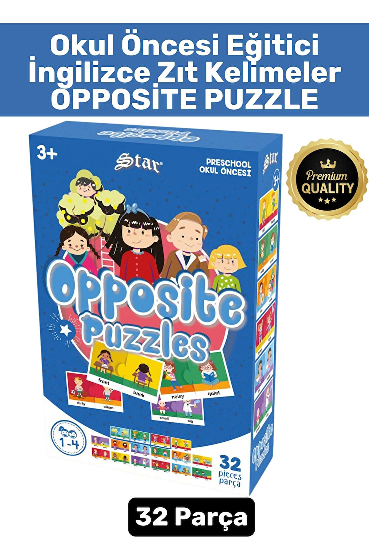 Preschool Öğretici Dil Bilgisi Zeka Geliştirici Okul Öncesi İngilizce Zıt Kelimeler Puzzle-OPPOSİTE