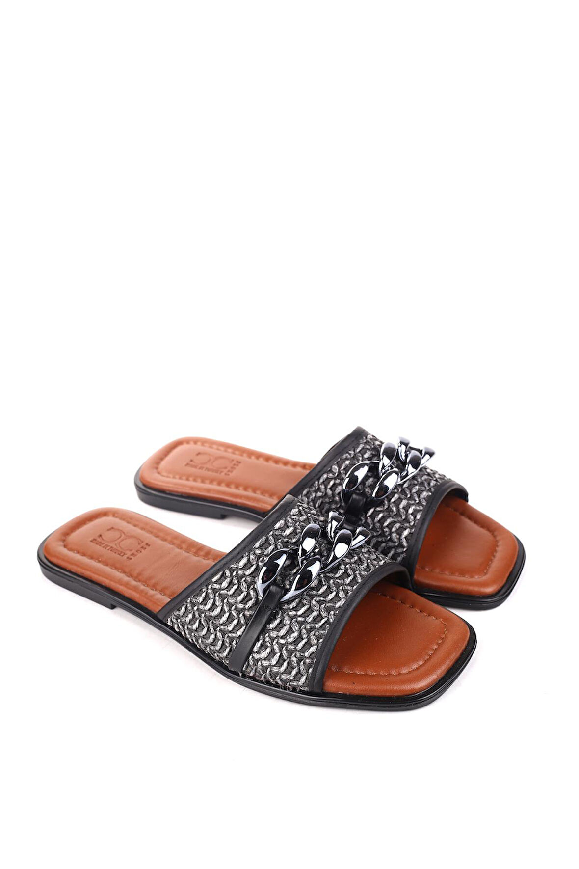 Papuç Sepeti ZŞ05 Zincir Detaylı Hasır Günlük Kadın Terlik