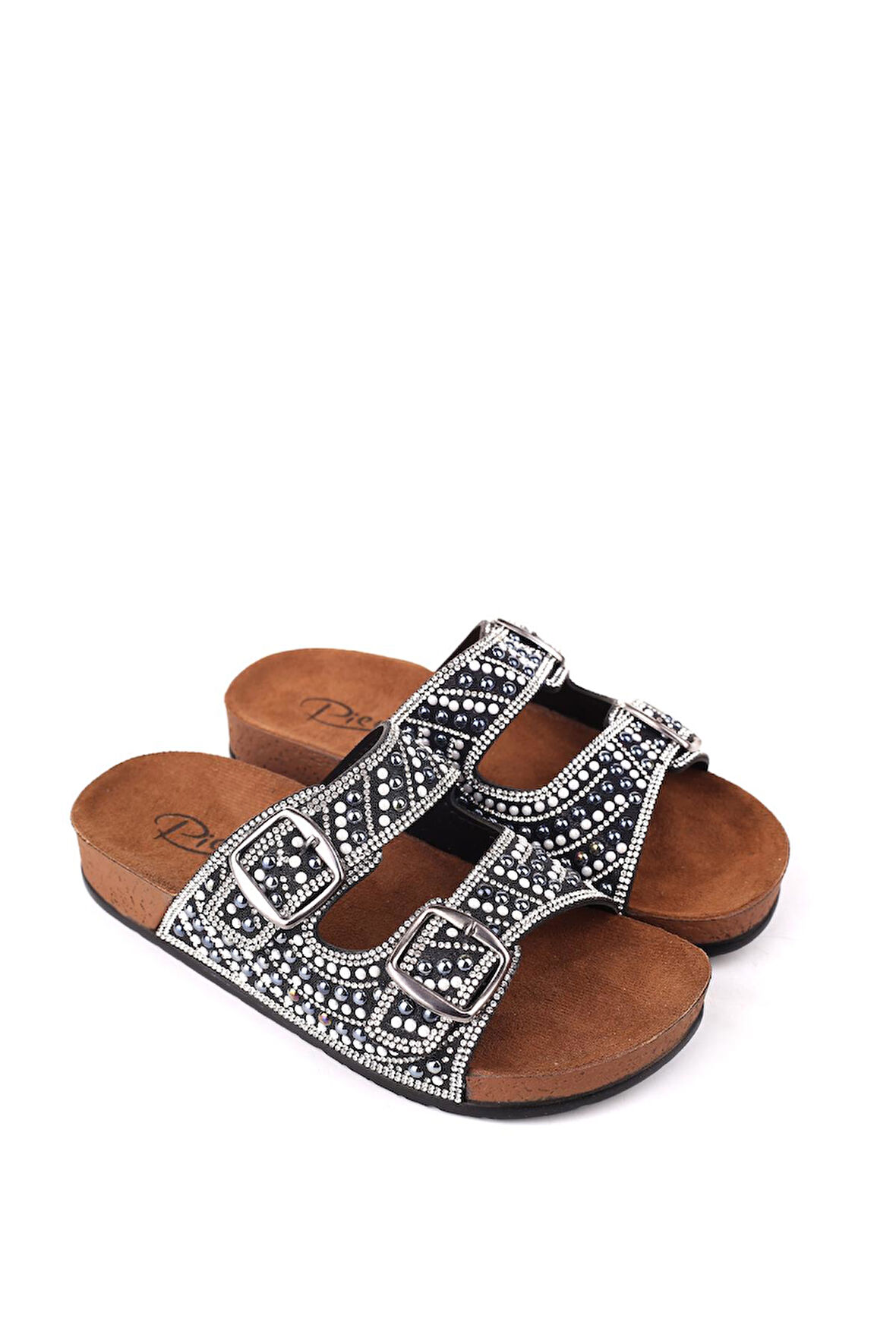 Pienn 20054 Kadın Anatomik Taban Tokalı - Taş Detaylı Günlük Terlik